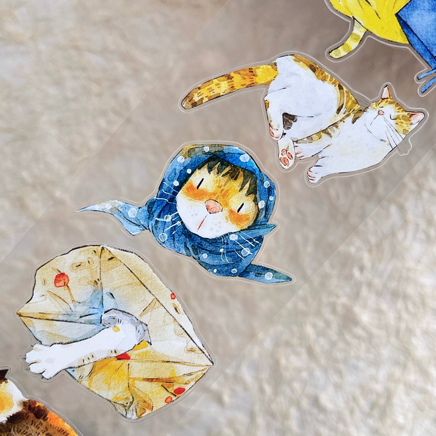 DingDing Vol14【54#Here's a Cat】Original Design Kiss-Cut Washi PET Tape Stickers,for Scrapbook Supplies,Journaling,Junk Journal,Bullet Journal,Planner Stickers