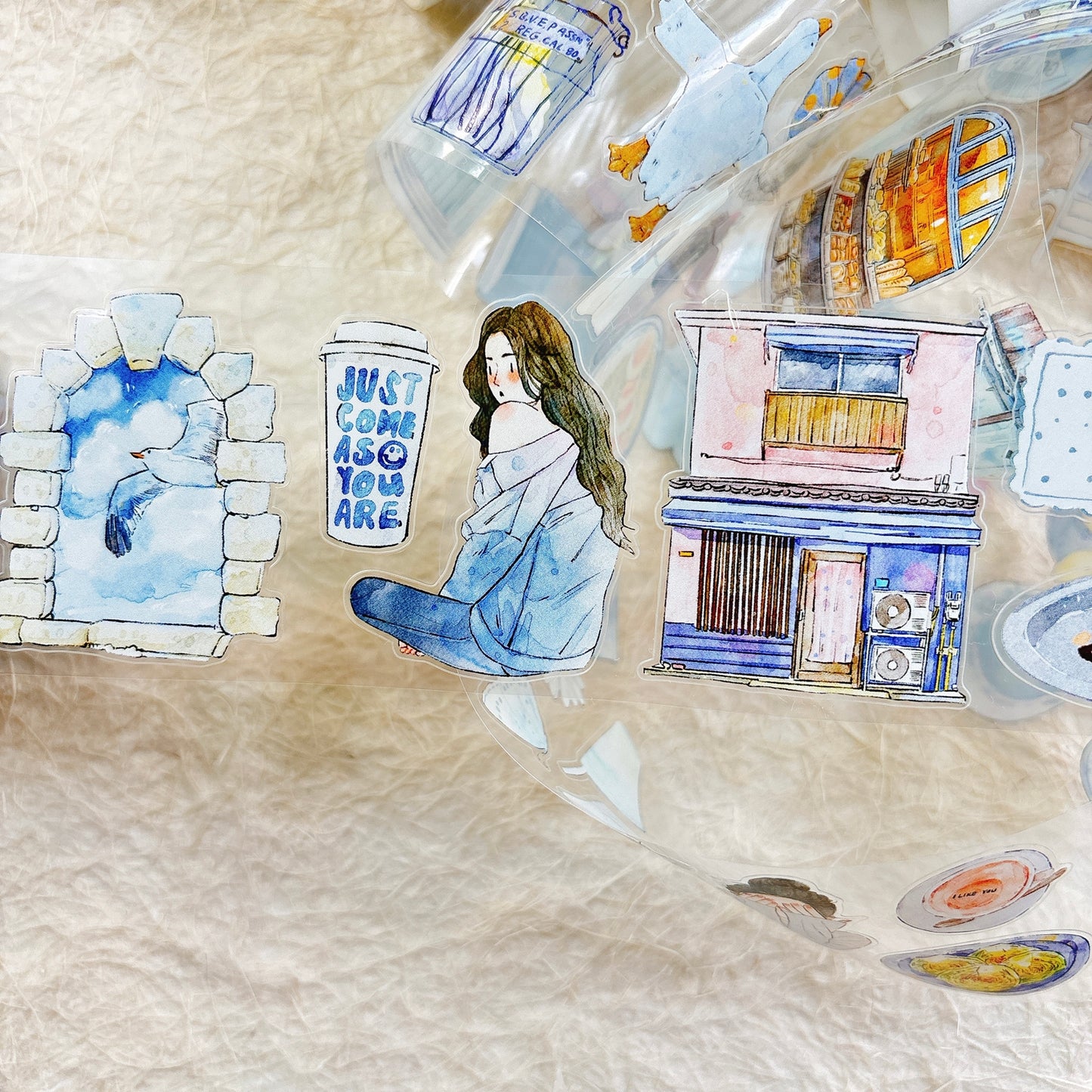 Seahorse Forest Vol10【A57#Blues】Vintage Scene Original Design Pre-Cut Washi/PET Tape Stickers,for Scrapbook Supplies,Junk Journal Supplies