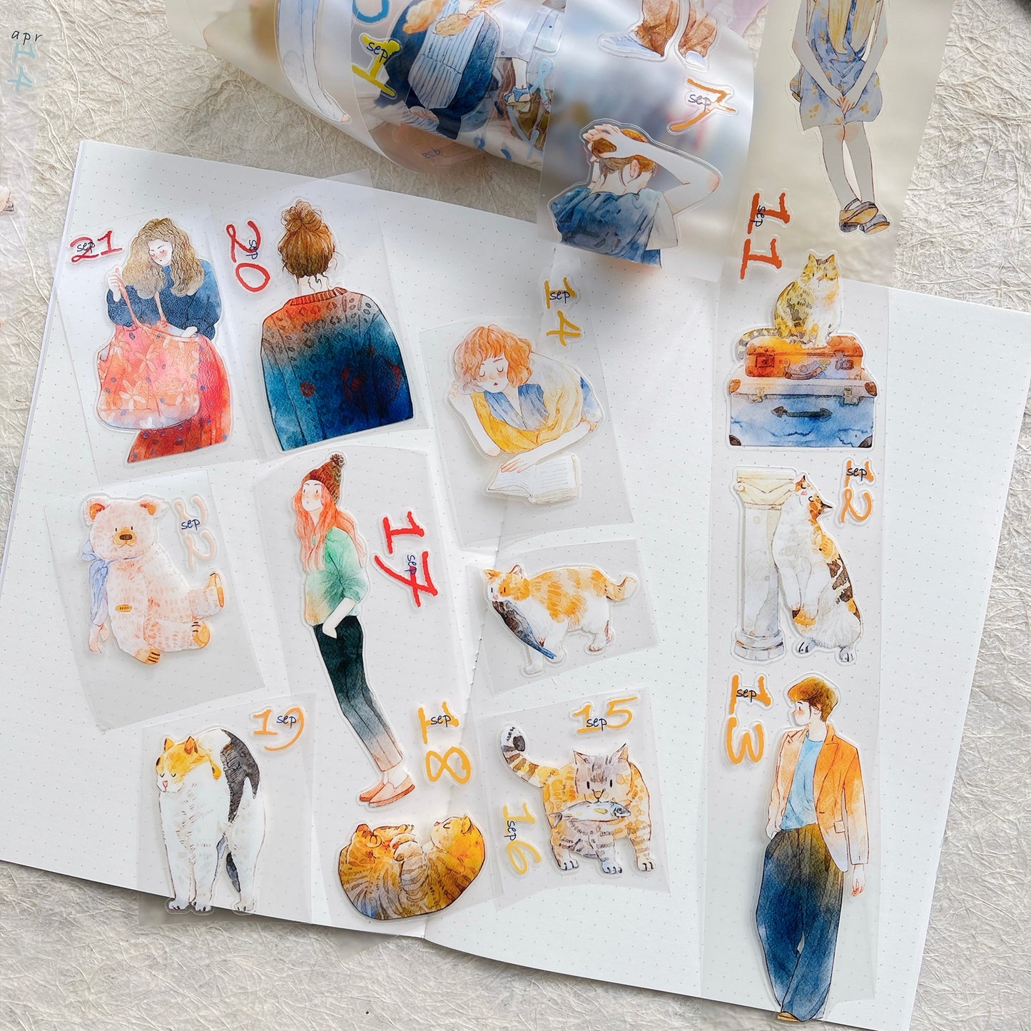 DingDing 2026 Annual Special Edition【365 Days No Loop-Undated Calendar Tape Set(Total 8 rolls) -for Any Year】Original Design,Pre-Cut Washi/PET Tape Stickers,for Scrapbook Supplies,Junk Journal,Planner Stickers