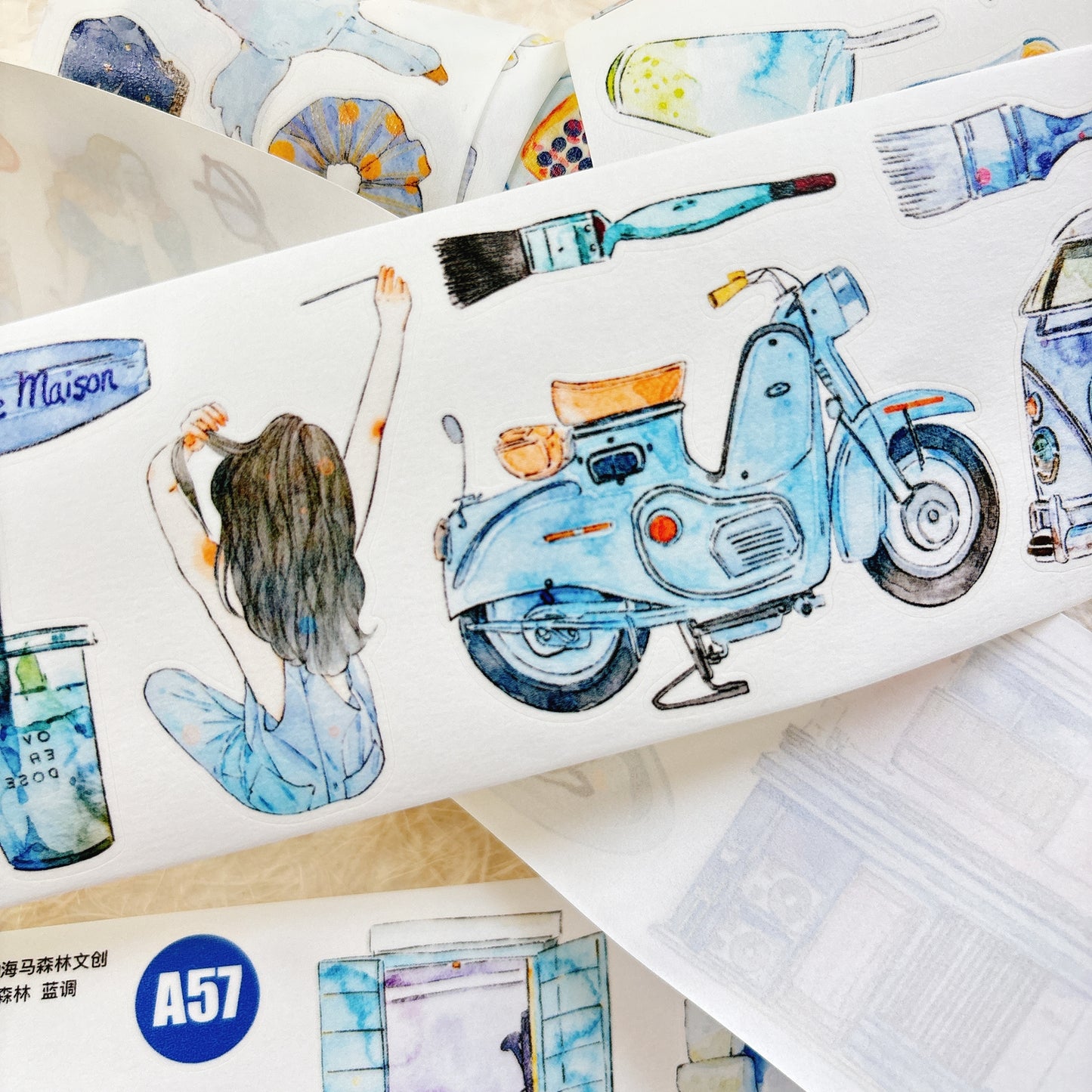 Seahorse Forest Vol10【A57#Blues】Vintage Scene Original Design Pre-Cut Washi/PET Tape Stickers,for Scrapbook Supplies,Junk Journal Supplies