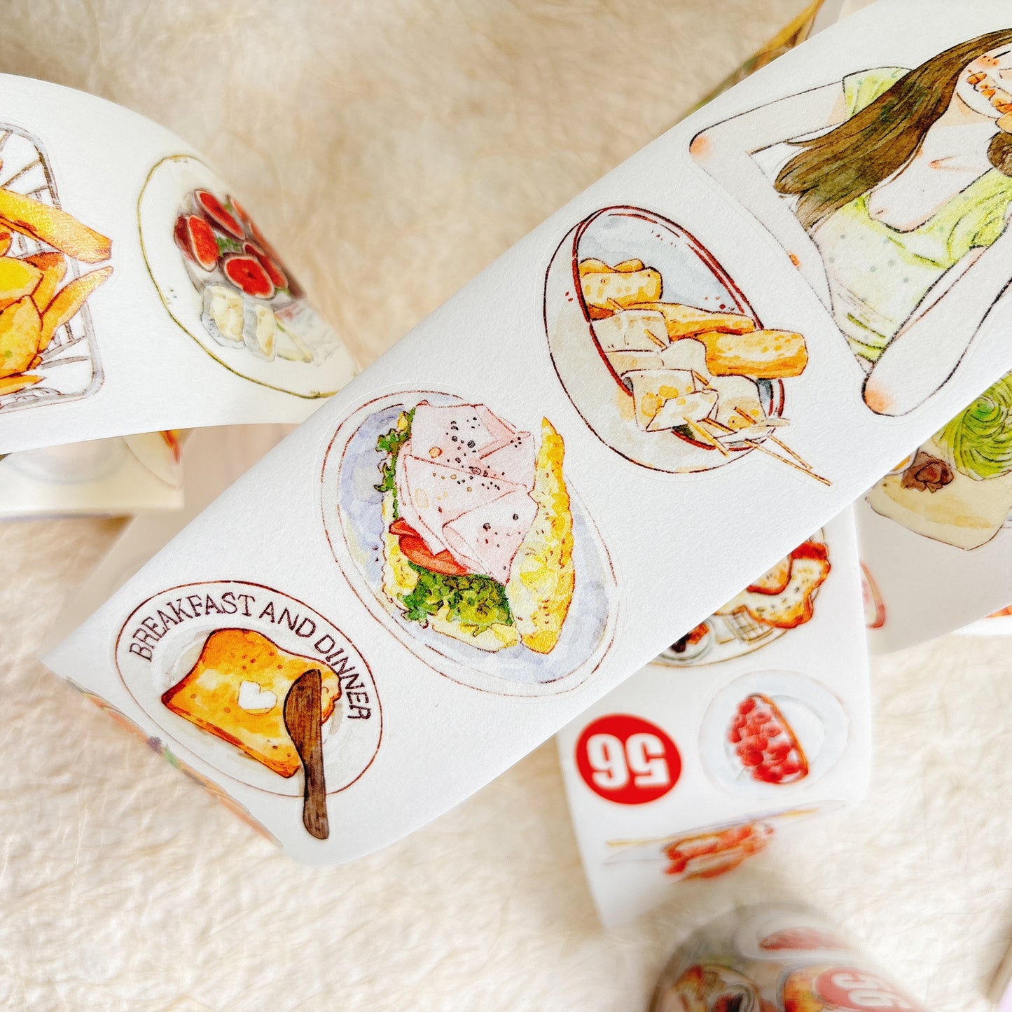DingDing Vol15【56#Little Moments of Food】Original Design Kiss-Cut Washi PET Tape Stickers,for Scrapbook Supplies,Journaling,Junk Journal,Bullet Journal,Planner Stickers