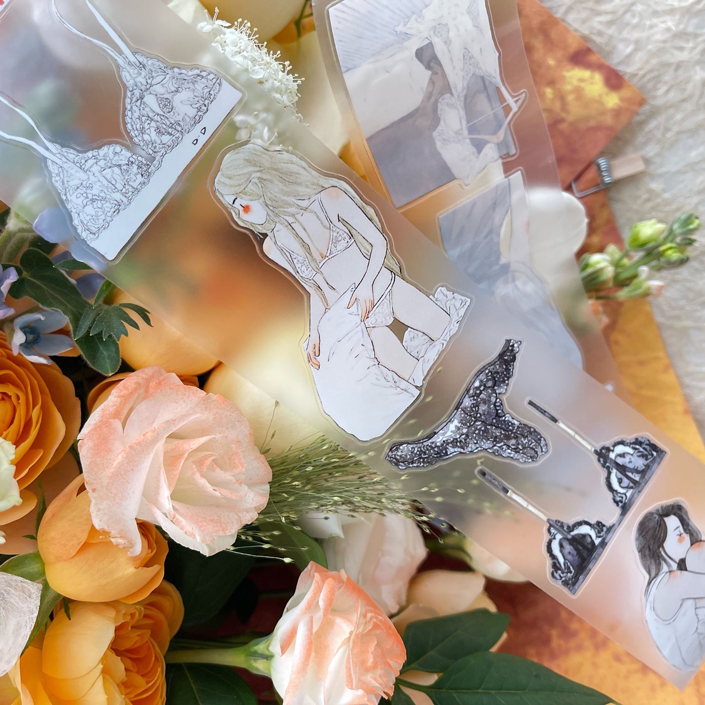 DingDing Vol14【50#Private】Original Design Kiss-Cut Washi PET Tape Stickers,for Scrapbook Supplies,Journaling,Junk Journal,Bullet Journal,Planner Stickers