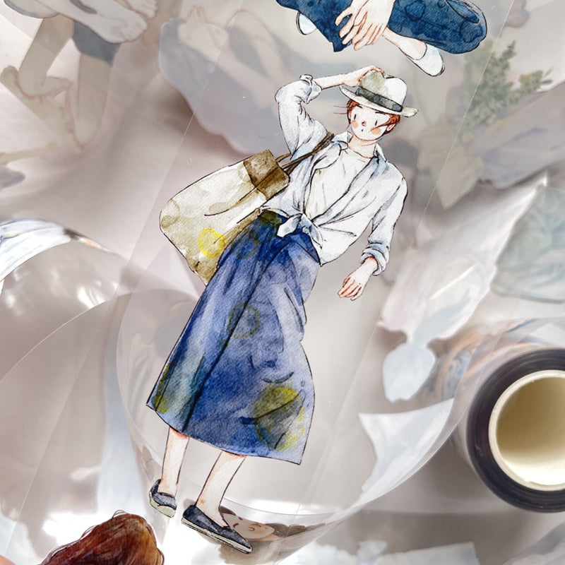 DingDing Vol6【20#】Original Character Design Vintage Casualness Girl Washi PET Tape Versatile Collage Material