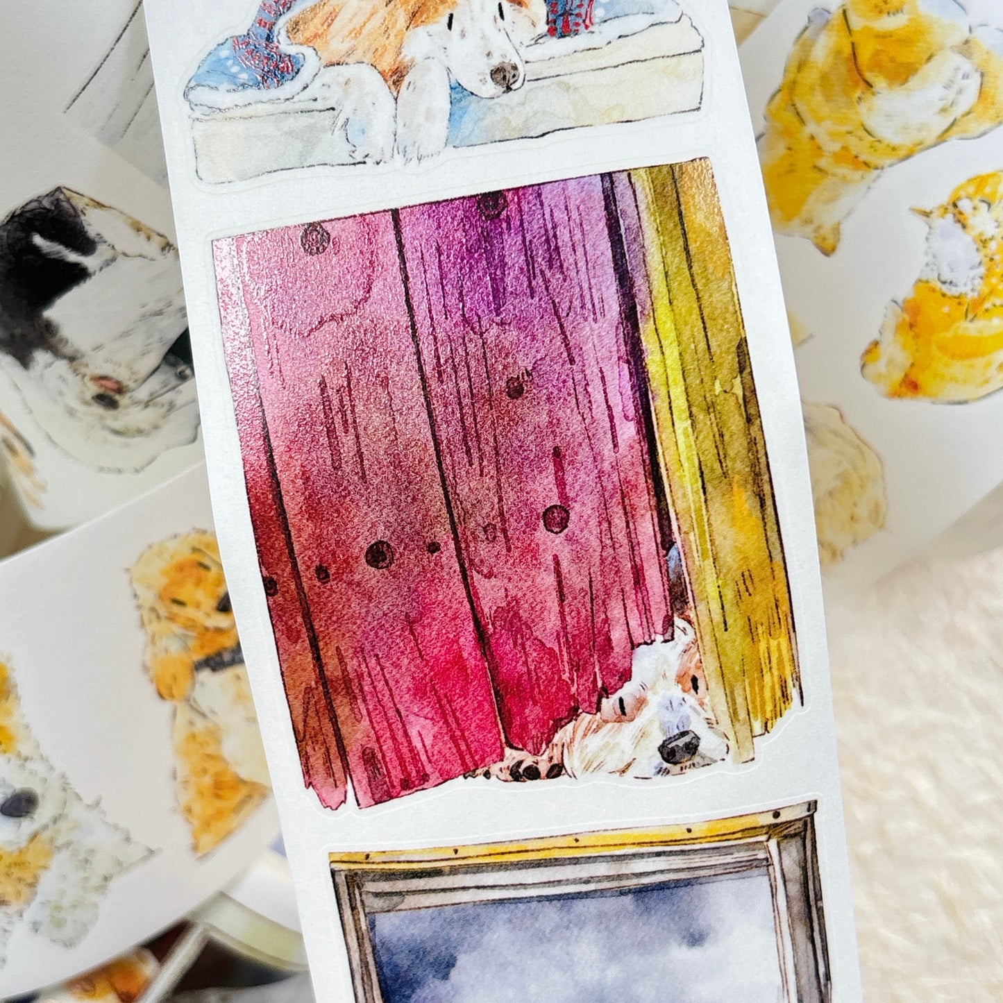 DingDing Vol15【55#Here's a Dog】Original Design Kiss-Cut Washi PET Tape Stickers,for Scrapbook Supplies,Journaling,Junk Journal,Bullet Journal,Planner Stickers