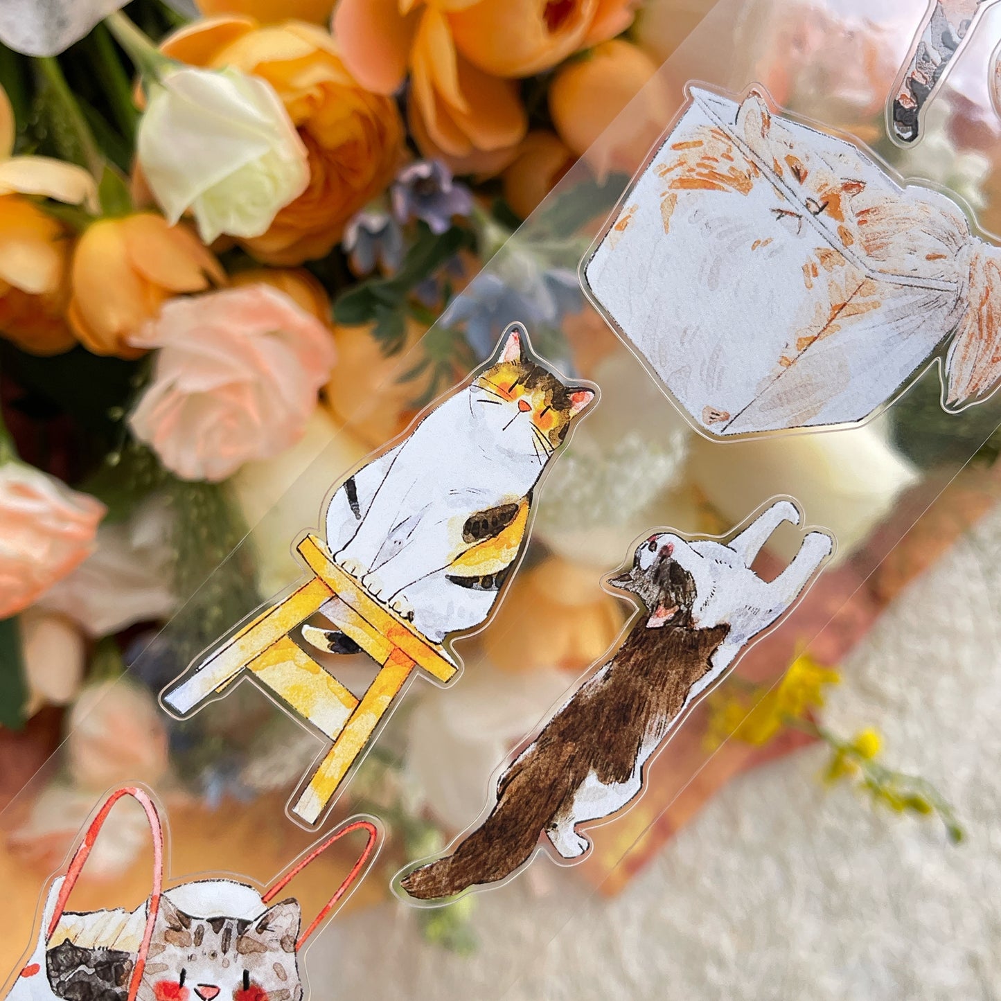 DingDing Vol14【54#Here's a Cat】Original Design Kiss-Cut Washi PET Tape Stickers,for Scrapbook Supplies,Journaling,Junk Journal,Bullet Journal,Planner Stickers