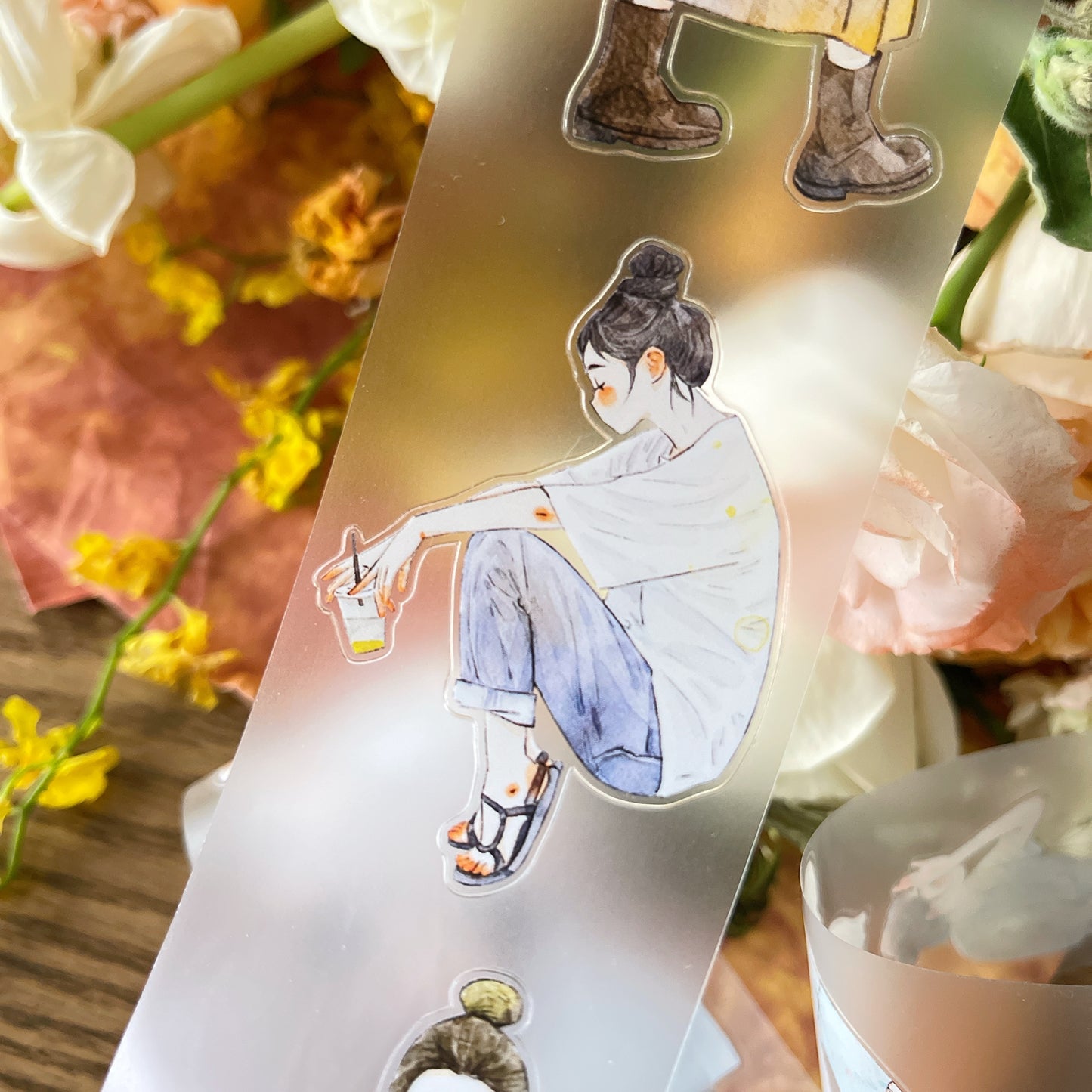 DingDing Vol14【52#Wait】Original Design Kiss-Cut Washi PET Tape Stickers,for Scrapbook Supplies,Journaling,Junk Journal,Bullet Journal,Planner Stickers