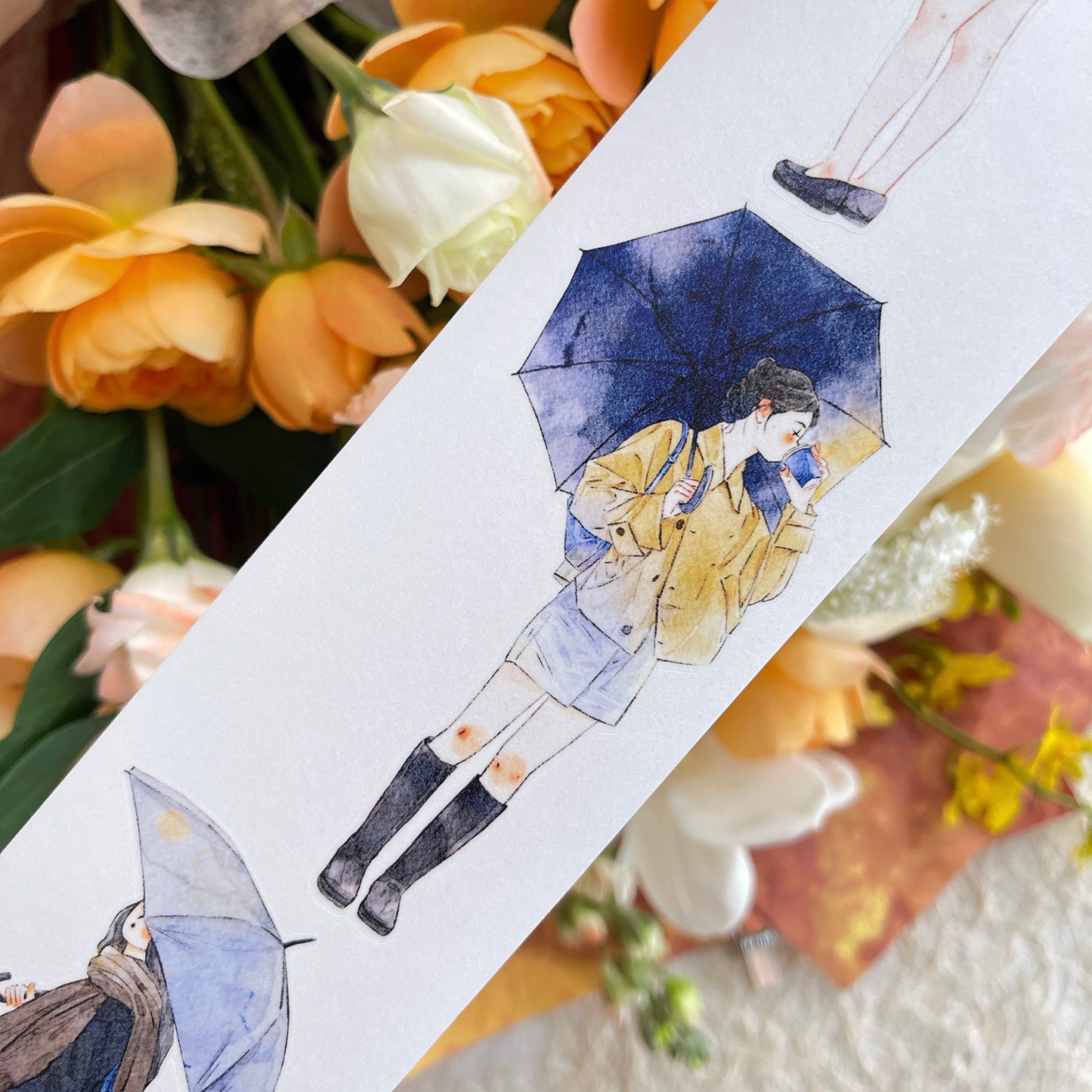 DingDing Vol14【53#Rainy】Original Design Kiss-Cut Washi PET Tape Stickers,for Scrapbook Supplies,Journaling,Junk Journal,Bullet Journal,Planner Stickers