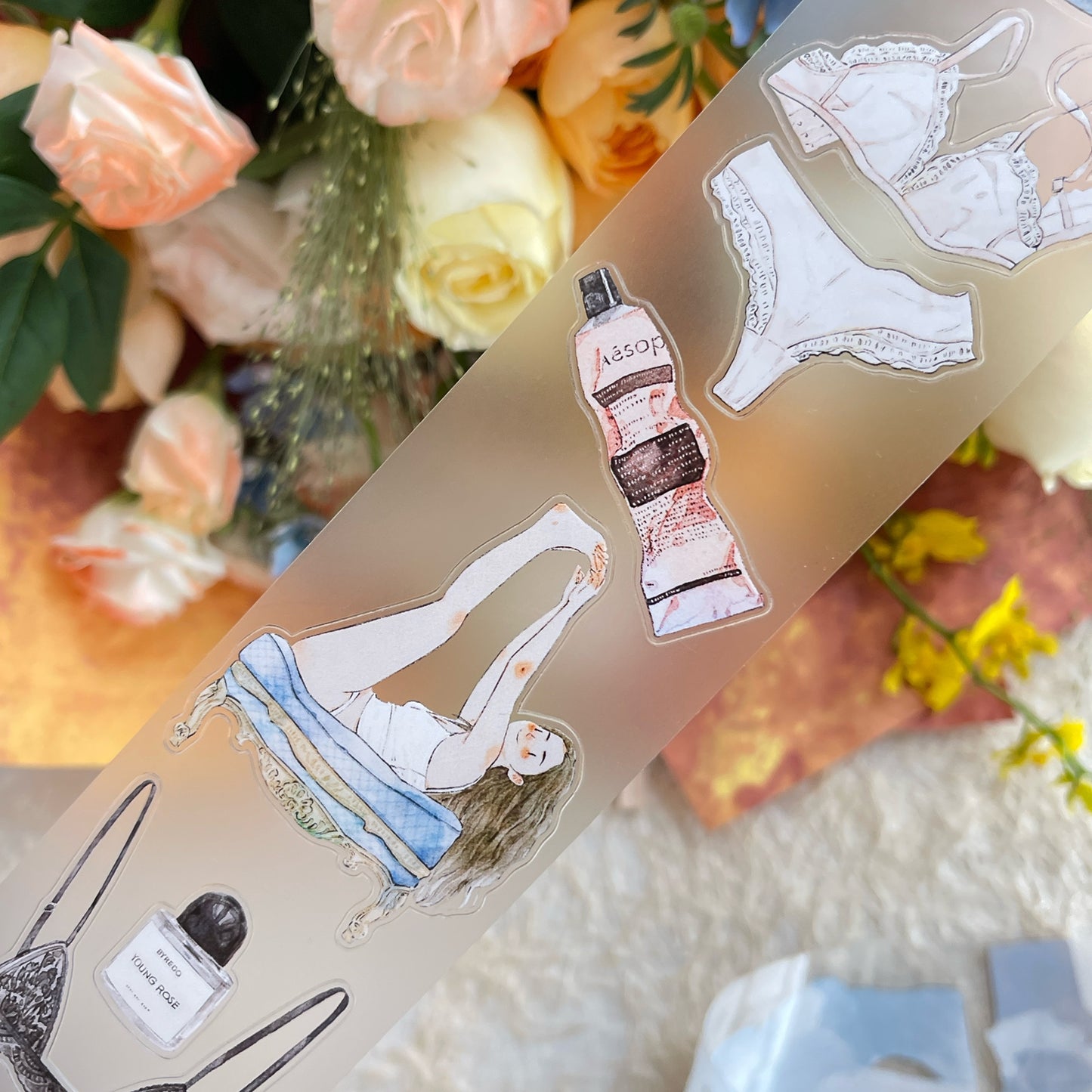 DingDing Vol14【50#Private】Original Design Kiss-Cut Washi PET Tape Stickers,for Scrapbook Supplies,Journaling,Junk Journal,Bullet Journal,Planner Stickers