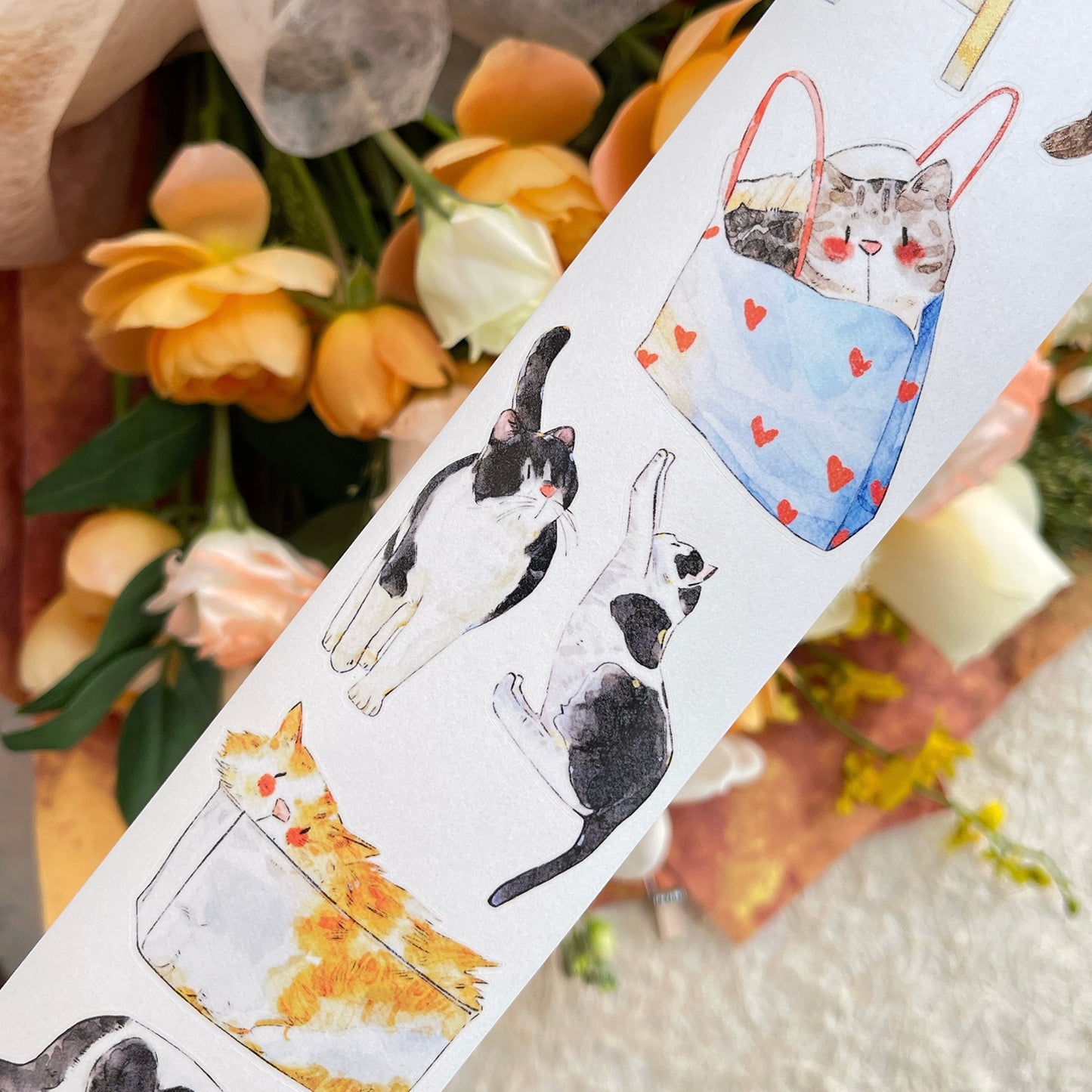 DingDing Vol14【54#Here's a Cat】Original Design Kiss-Cut Washi PET Tape Stickers,for Scrapbook Supplies,Journaling,Junk Journal,Bullet Journal,Planner Stickers