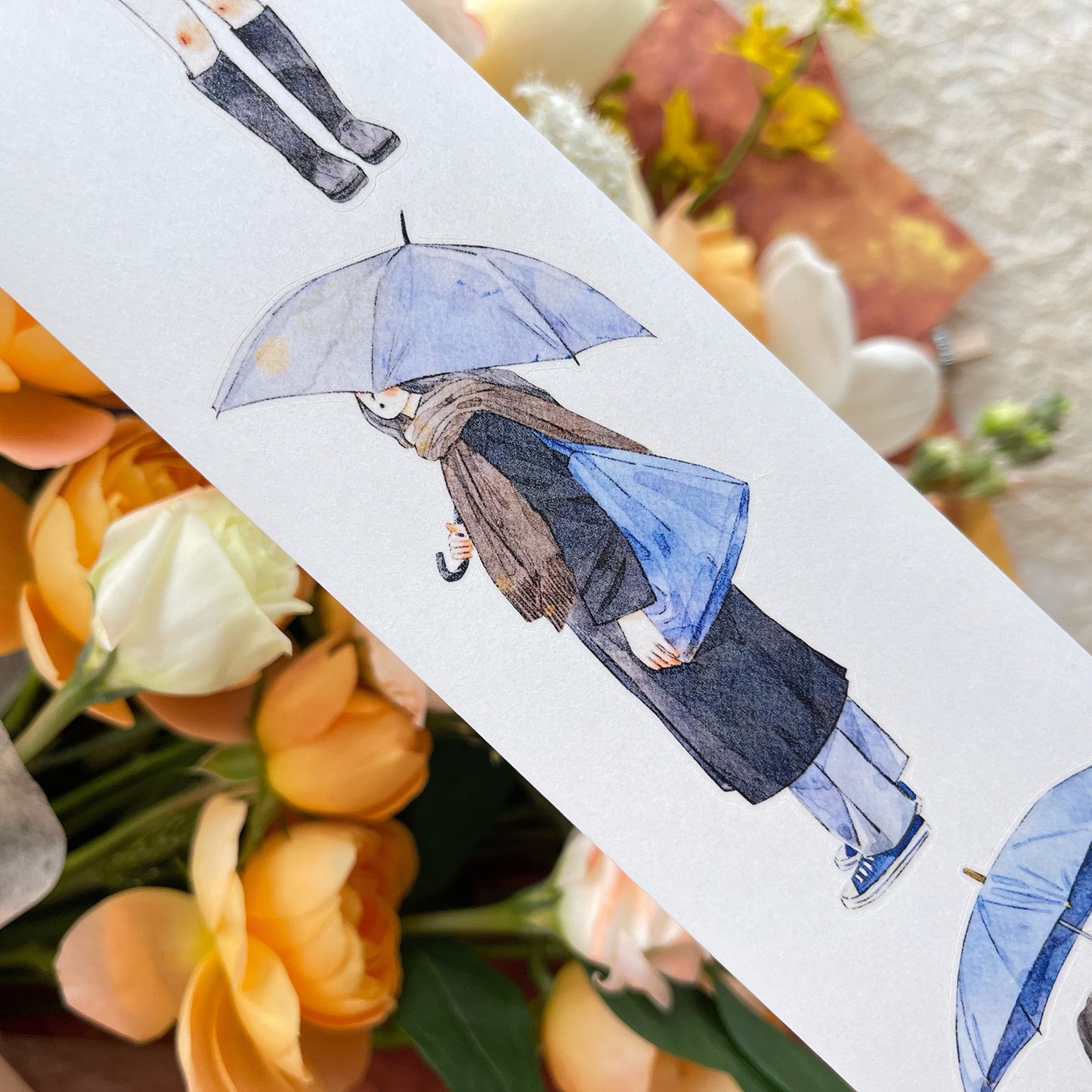 DingDing Vol14【53#Rainy】Original Design Kiss-Cut Washi PET Tape Stickers,for Scrapbook Supplies,Journaling,Junk Journal,Bullet Journal,Planner Stickers