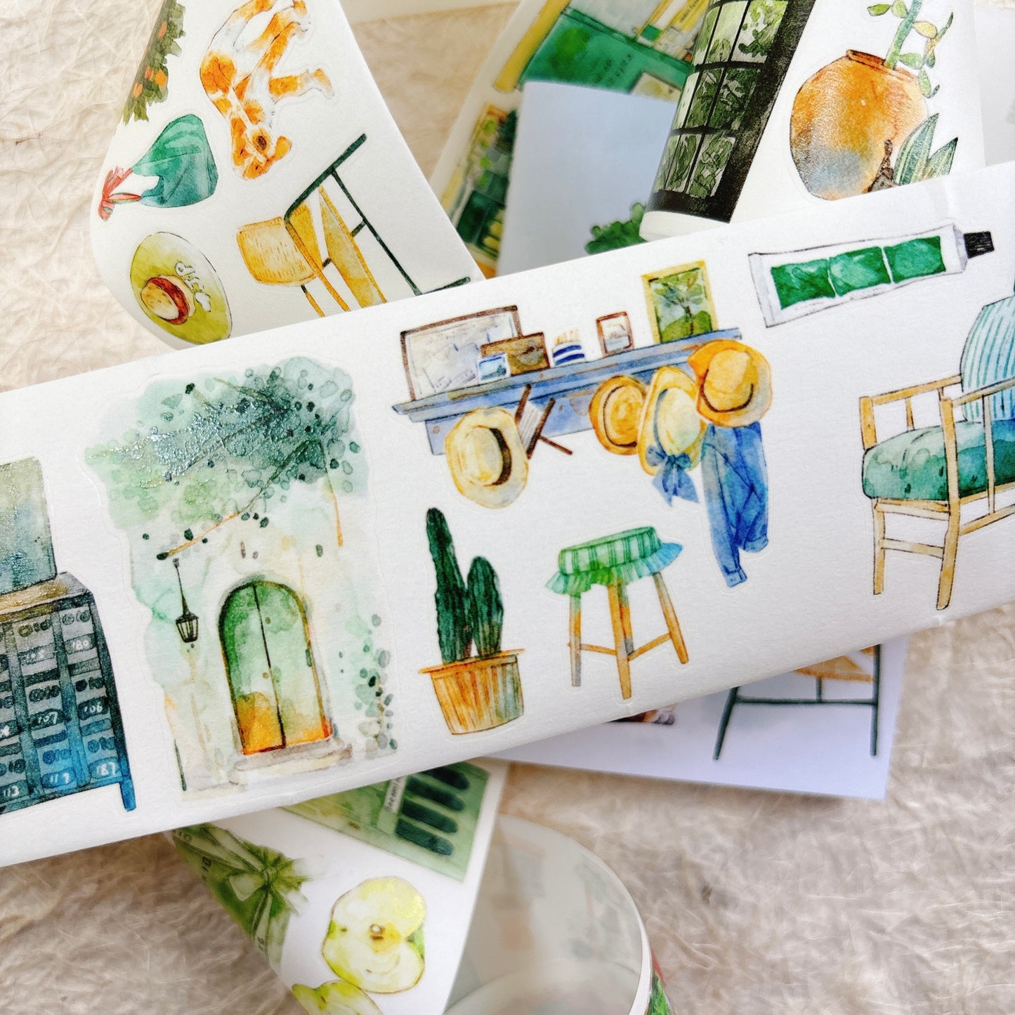 Seahorse Forest Vol10【A56#Verdancy】Vintage Scene Original Design Pre-Cut Washi/PET Tape Stickers,for Scrapbook Supplies,Junk Journal Supplies