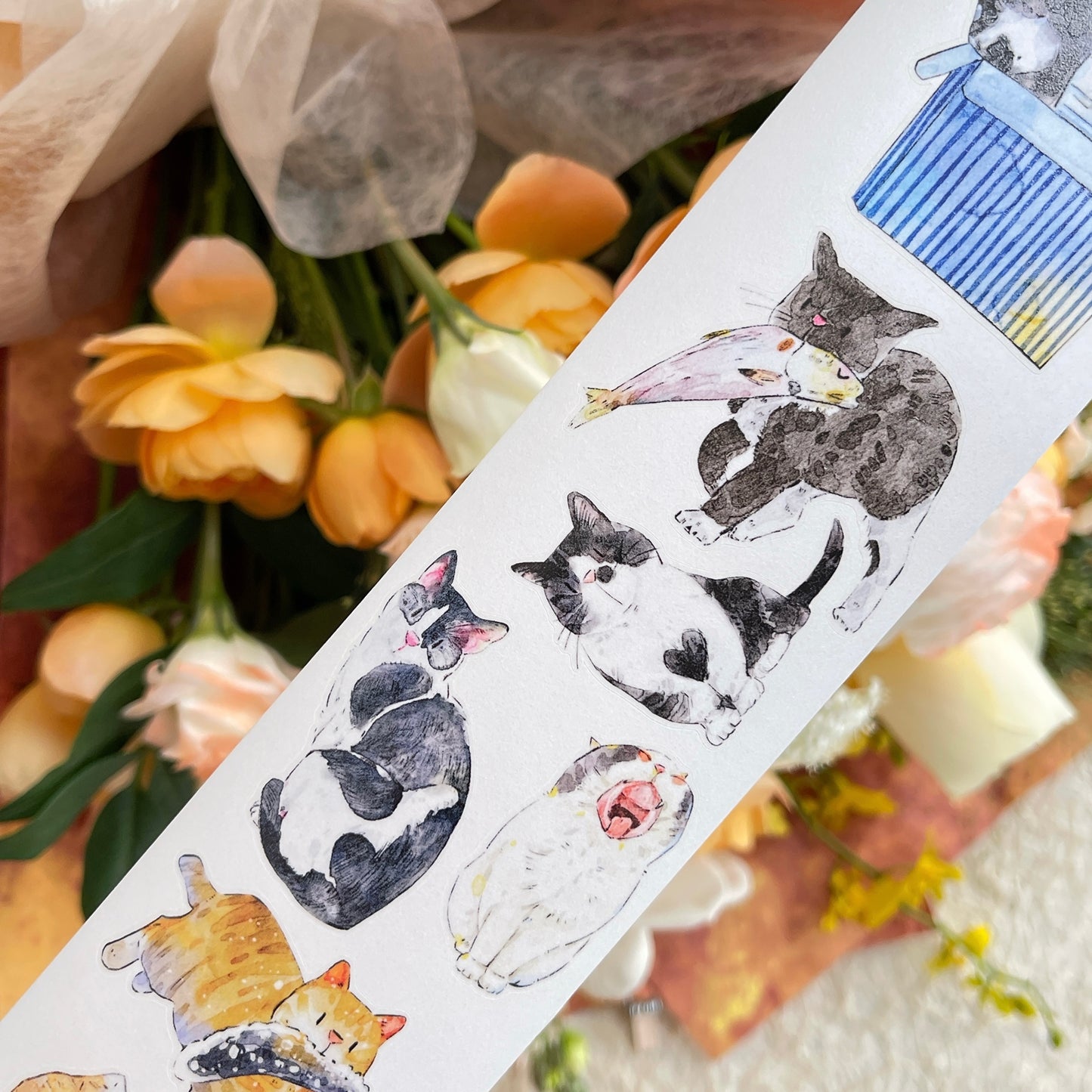 DingDing Vol14【54#Here's a Cat】Original Design Kiss-Cut Washi PET Tape Stickers,for Scrapbook Supplies,Journaling,Junk Journal,Bullet Journal,Planner Stickers