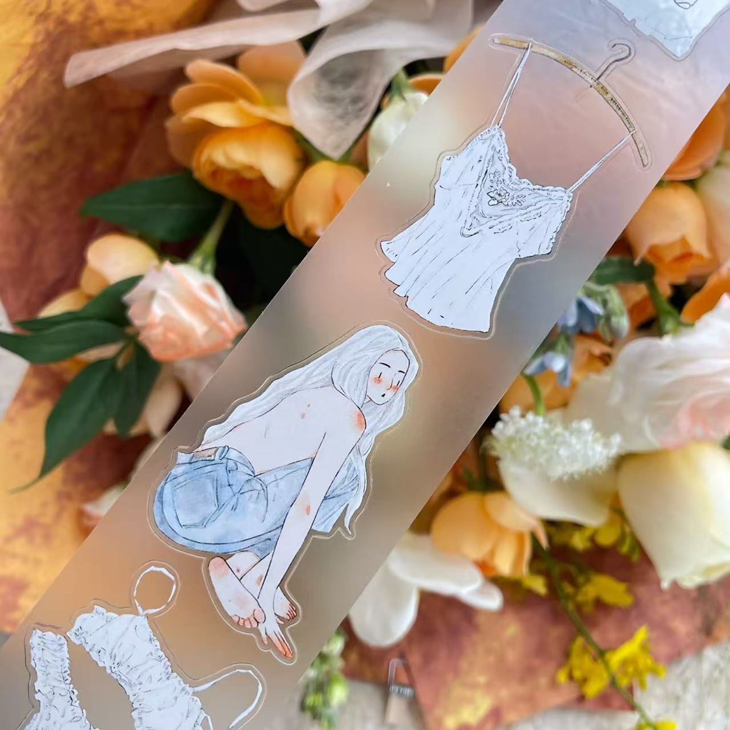 DingDing Vol14【50#Private】Original Design Kiss-Cut Washi PET Tape Stickers,for Scrapbook Supplies,Journaling,Junk Journal,Bullet Journal,Planner Stickers