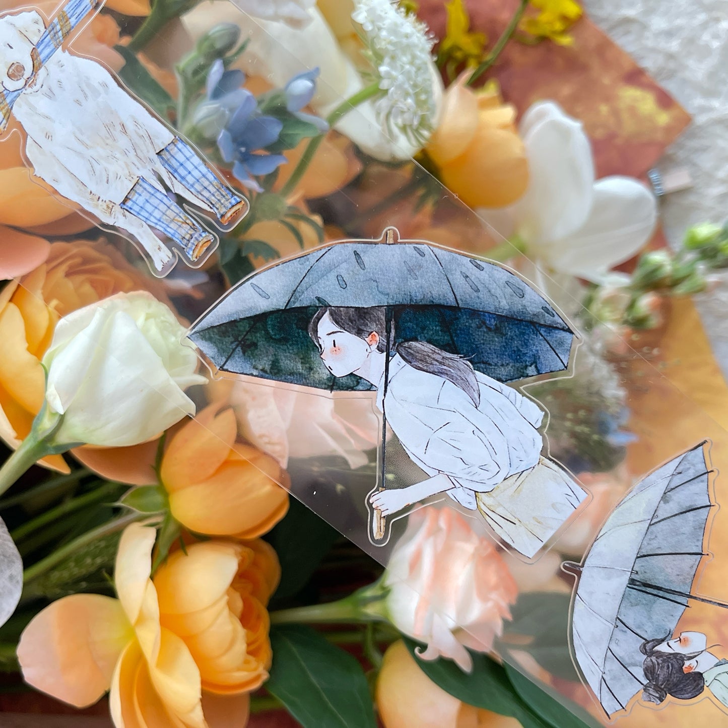 DingDing Vol14【53#Rainy】Original Design Kiss-Cut Washi PET Tape Stickers,for Scrapbook Supplies,Journaling,Junk Journal,Bullet Journal,Planner Stickers