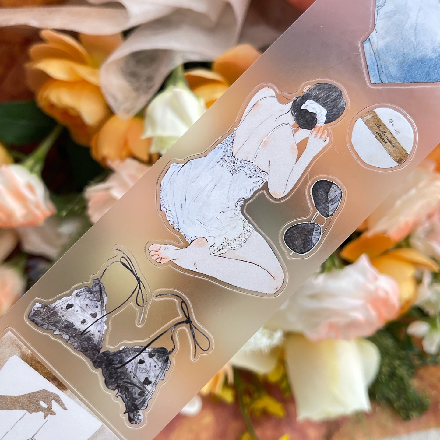DingDing Vol14【50#Private】Original Design Kiss-Cut Washi PET Tape Stickers,for Scrapbook Supplies,Journaling,Junk Journal,Bullet Journal,Planner Stickers