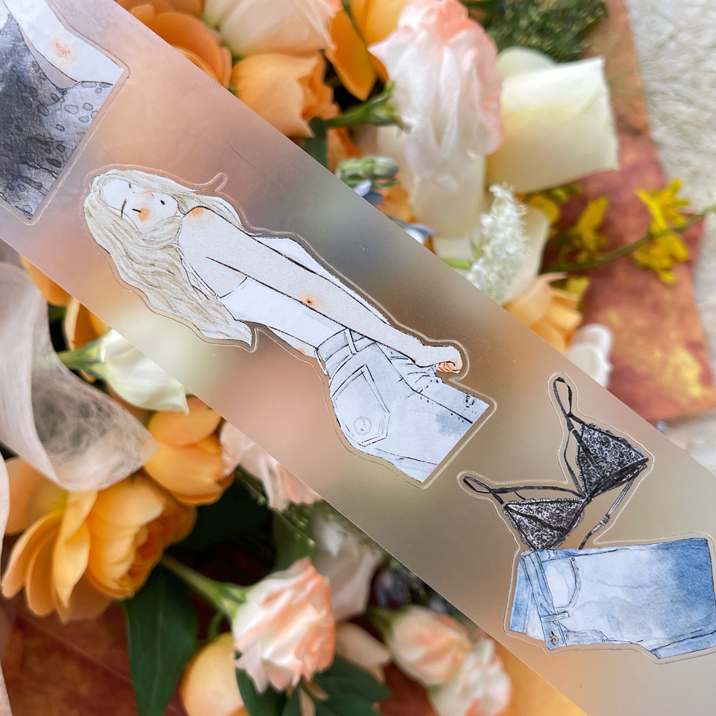 DingDing Vol14【50#Private】Original Design Kiss-Cut Washi PET Tape Stickers,for Scrapbook Supplies,Journaling,Junk Journal,Bullet Journal,Planner Stickers