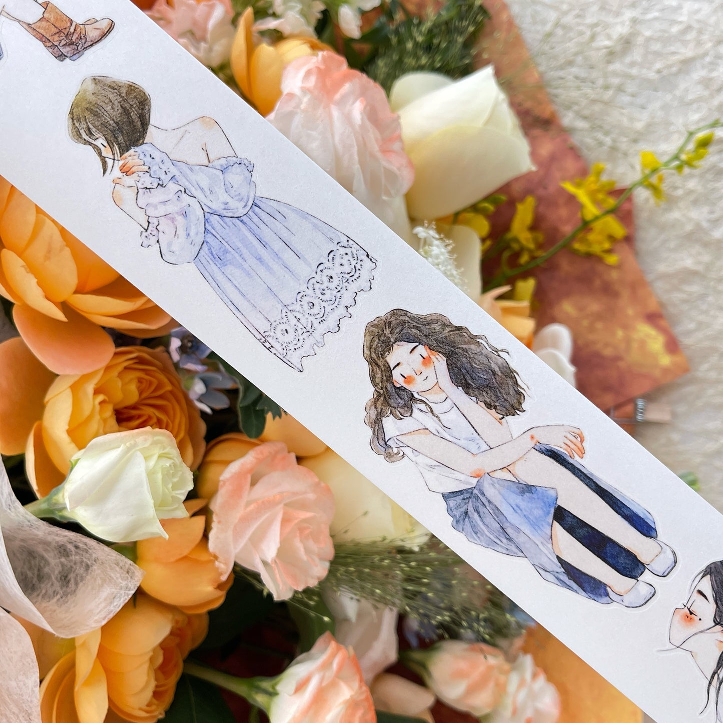 DingDing Vol14【52#Wait】Original Design Kiss-Cut Washi PET Tape Stickers,for Scrapbook Supplies,Journaling,Junk Journal,Bullet Journal,Planner Stickers