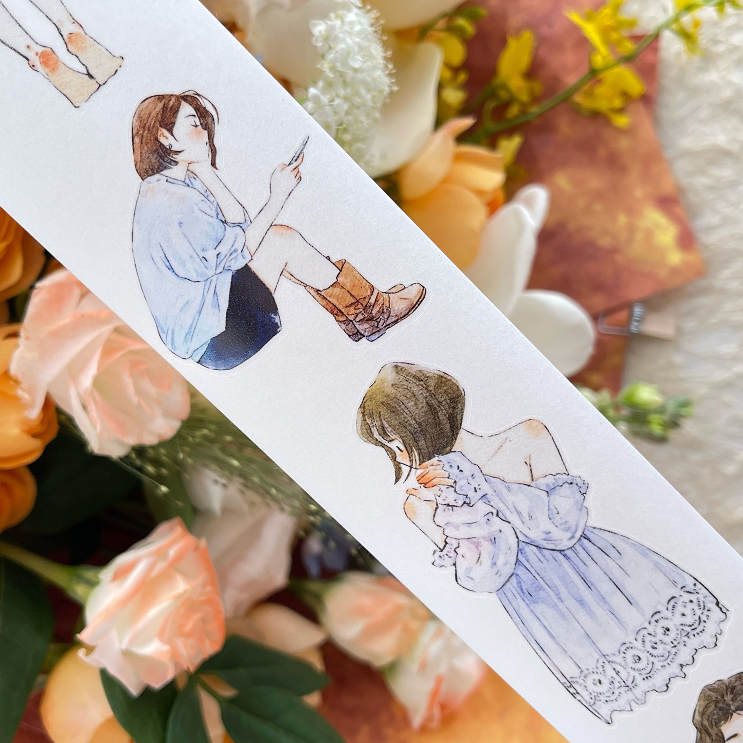 DingDing Vol14【52#Wait】Original Design Kiss-Cut Washi PET Tape Stickers,for Scrapbook Supplies,Journaling,Junk Journal,Bullet Journal,Planner Stickers