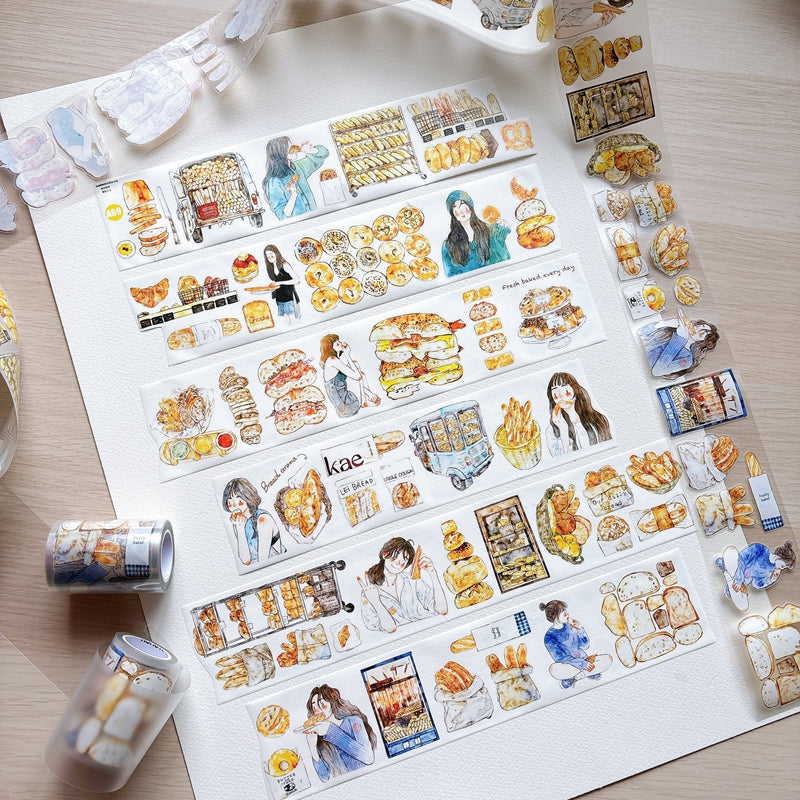 Seahorse Forest Vol.12【A69#Bread Woman】Vintage Delicious Sweets Bread Original Design Pre-Cut Washi/PET Tape Stickers,for Scrapbook Supplies,Junk Journal Supplies