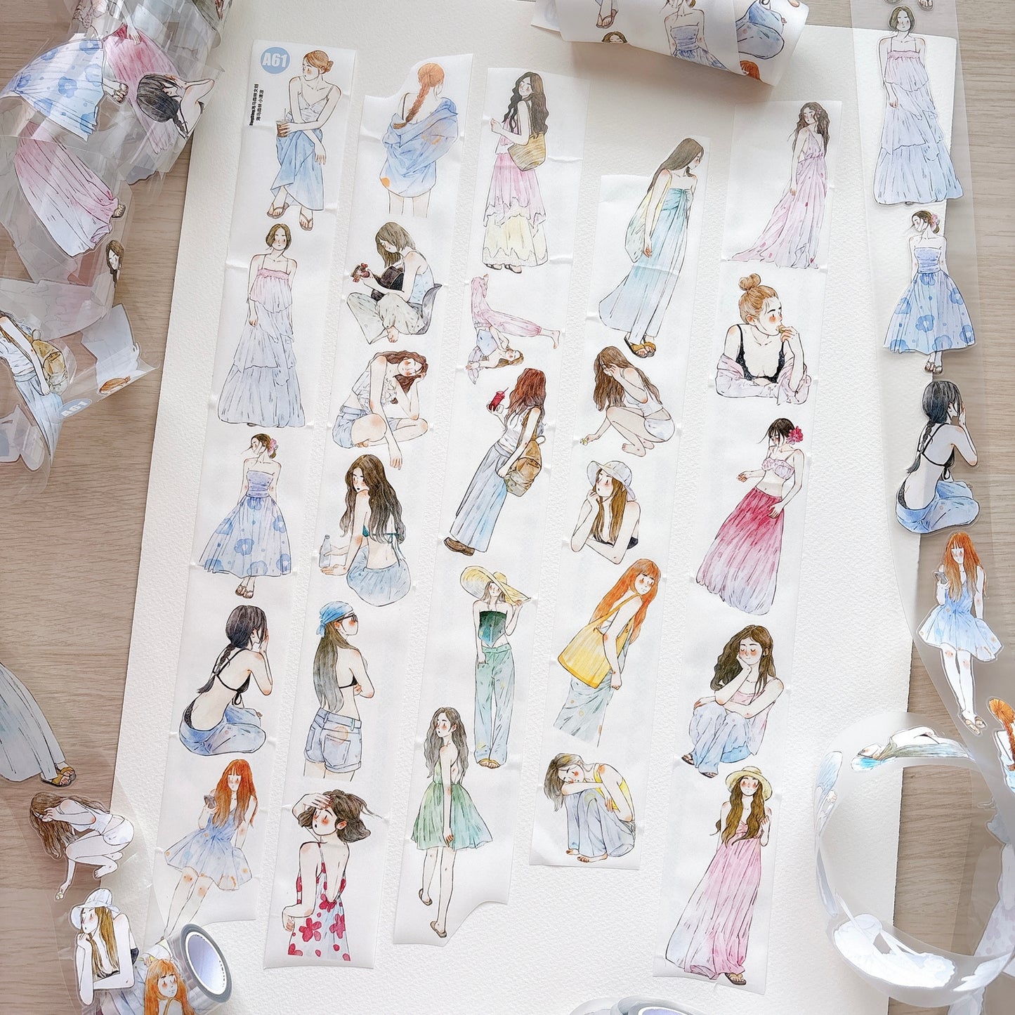 DingDing Seahorse Washi Tape Set-2 Rolls(A61+A64) Washi/PET Tape Stickers,Original Designs,Fashion Characters Figures for Scrapbooks Supplies,Journaling,Junk Journal,Bullet Journals,Planners