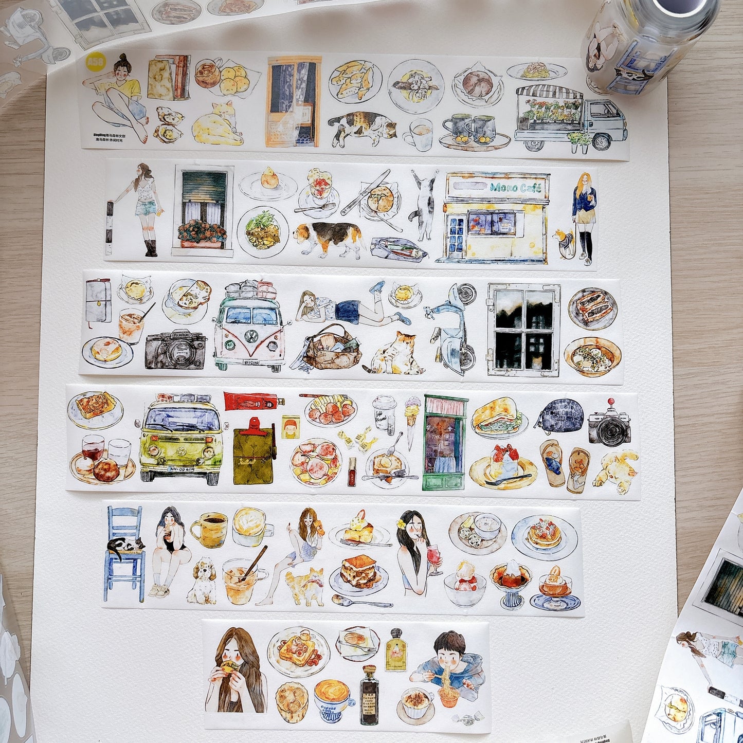 Seahorse Forest Vol11【A58#Leisure Time】Vintage Scene Original Design Pre-Cut Washi/PET Tape Stickers,for Scrapbook Supplies,Junk Journal Supplies