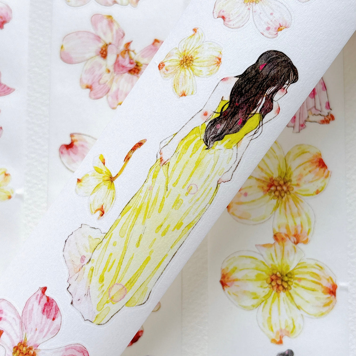 DingDing Vol.17【67#Cornelian Cherry】Original Character Design Vintage Casualness Girl Washi/PET Tape Stickers, for Scrapbook Supplies,Scrapbook Tape Stickers,Junk Journal Supplies
