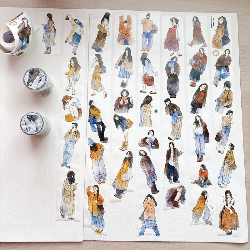 DingDing Vol.16【60#A Little Coffee Color】Pre-Cut Original Design Vintage Character Washi/PET Tape Stickers, for Scrapbook Supplies,Scrapbook Tape Stickers,Junk Journal Supplies, Journaling Stickers,Bullet Journals