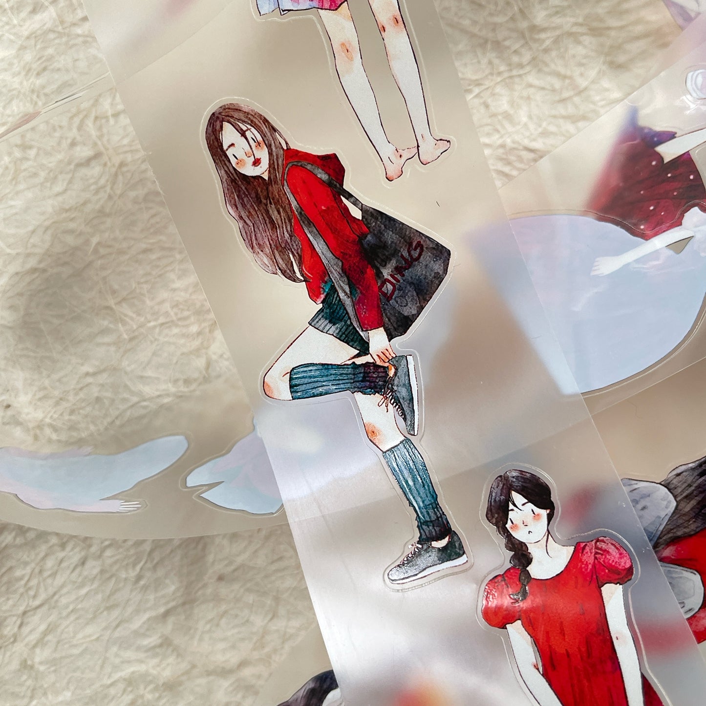 DingDing Vol12【42#A Little Red】Original Design Pre-Cut Washi/PET Tape Stickers,for Scrapbook Supplies,Journaling,Junk Journal,Bullet Journal,Planner Stickers