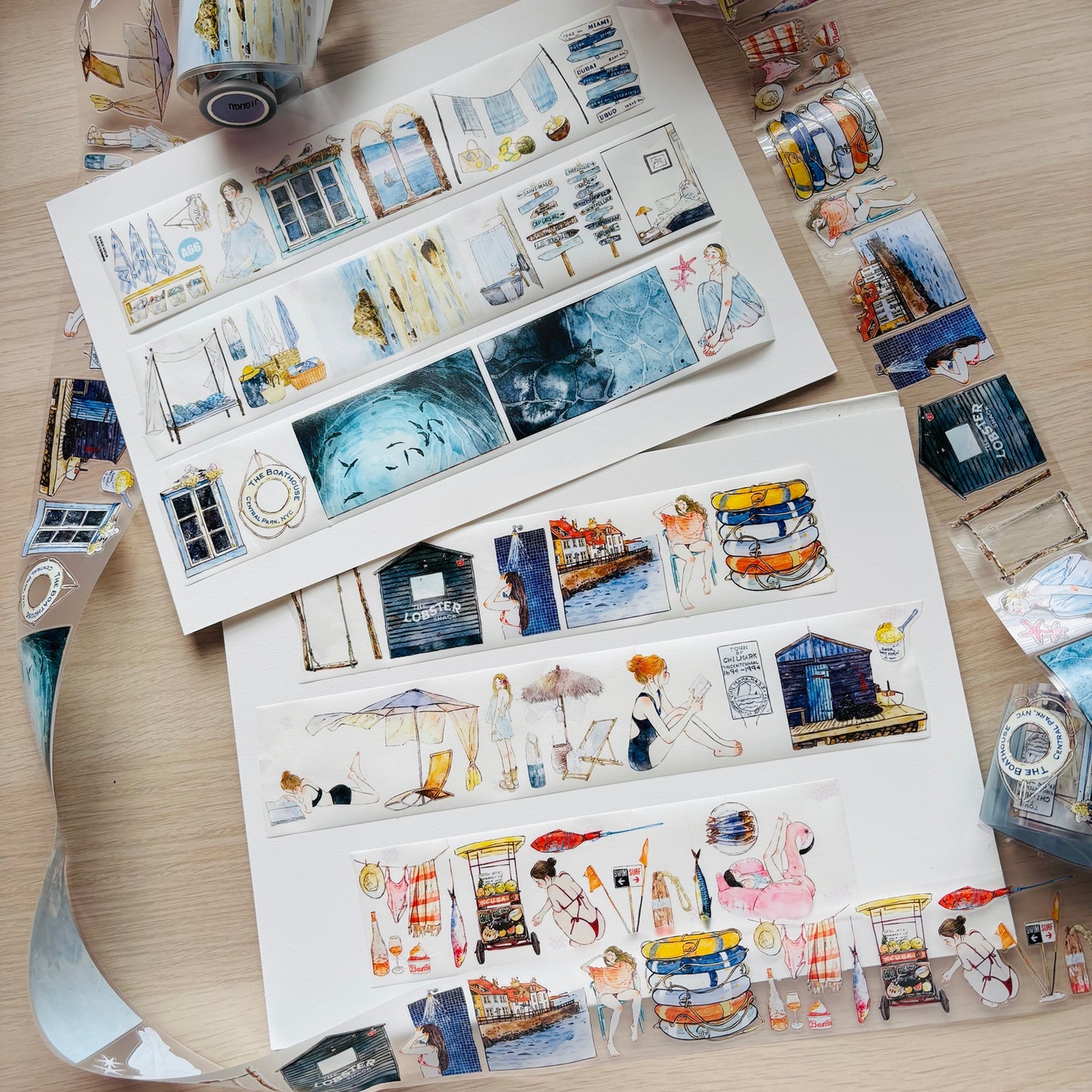 Seahorse Forest Vol11【A66#Anecdotes from Coast】Vintage Scene Original Design Pre-Cut Washi/PET Tape Stickers,for Scrapbook Supplies,Junk Journal Supplies
