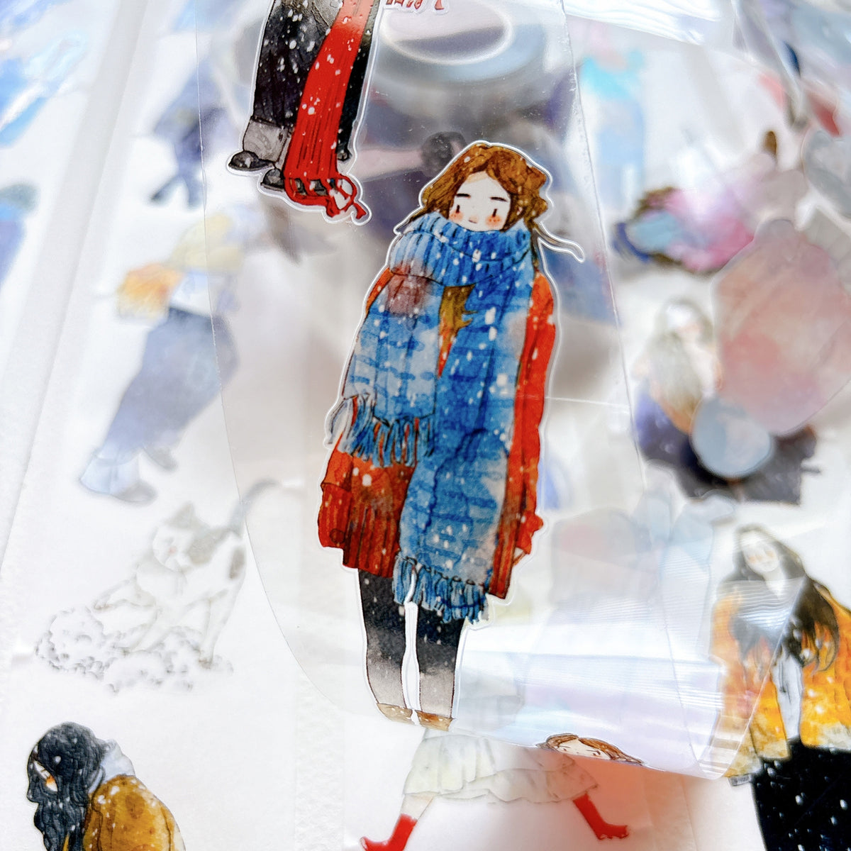 DingDing Vol.17【64#It’s Snowing】Pre-Cut Original Design Vintage Character Washi/PET Tape Stickers, for Scrapbook Supplies,Scrapbook Tape Stickers,Junk Journal Supplies, Journaling Stickers,Bullet Journals