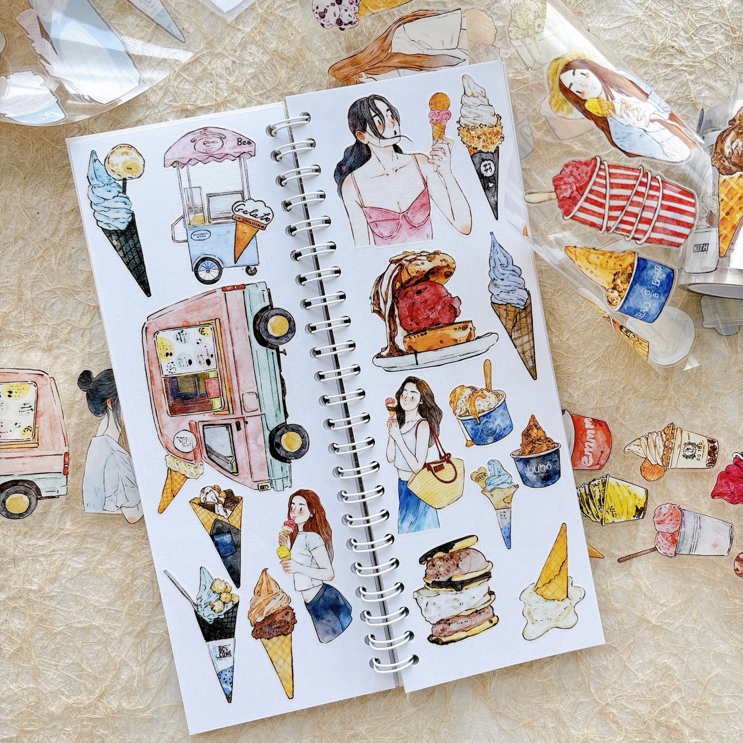 Seahorse Forest Vol11【A65#Icecream】Vintage Delicious Sweets Original Design Pre-Cut Washi/PET Tape Stickers,for Scrapbook Supplies,Junk Journal Supplies