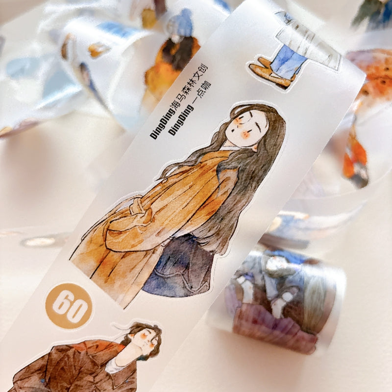 DingDing Vol.16【60#A Little Coffee Color】Pre-Cut Original Design Vintage Character Washi/PET Tape Stickers, for Scrapbook Supplies,Scrapbook Tape Stickers,Junk Journal Supplies, Journaling Stickers,Bullet Journals