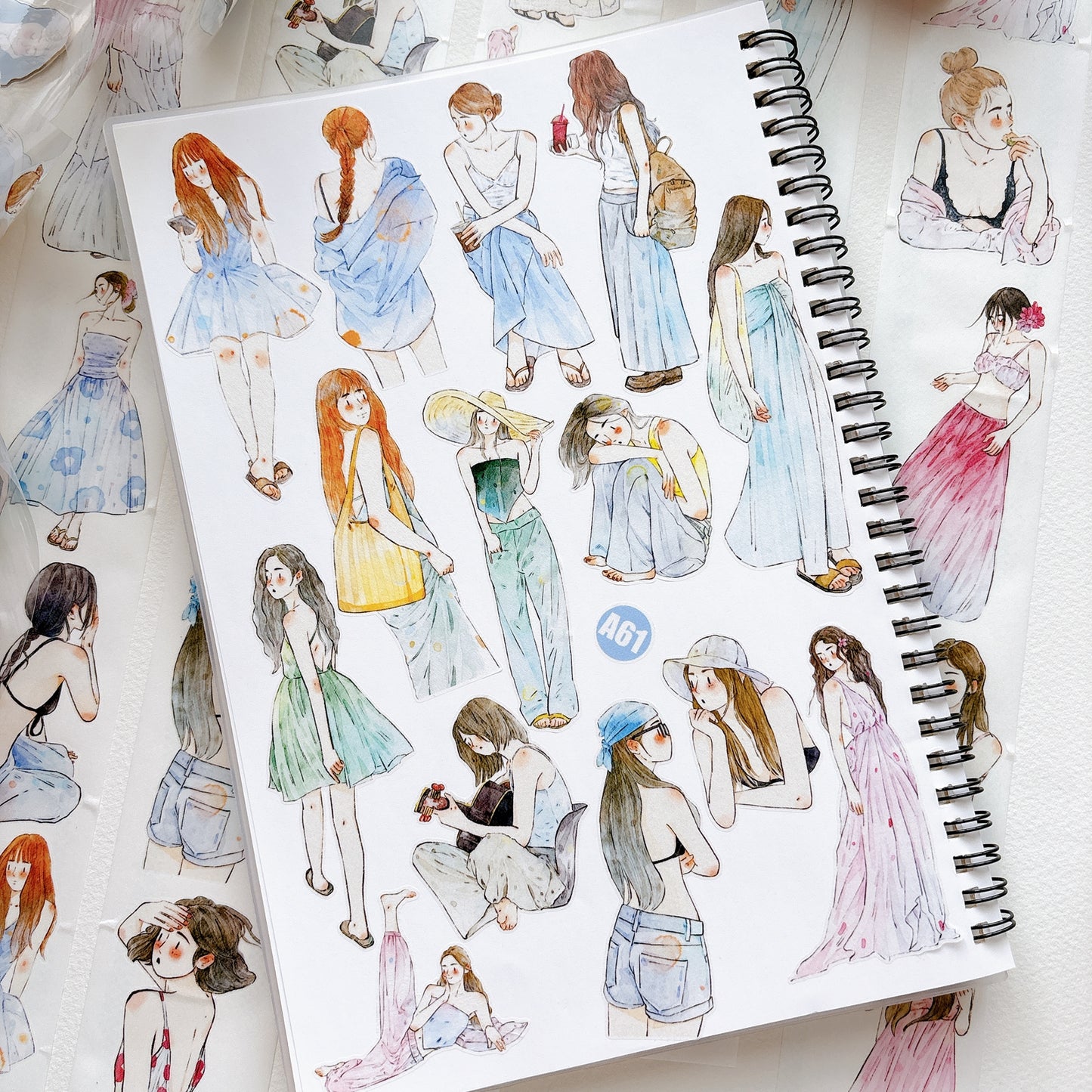 Seahorse Forest Vol11【A61#A Touch of Coolness】Vintage Scene Original Design Pre-Cut Washi/PET Tape Stickers,for Scrapbook Supplies,Junk Journal Supplies
