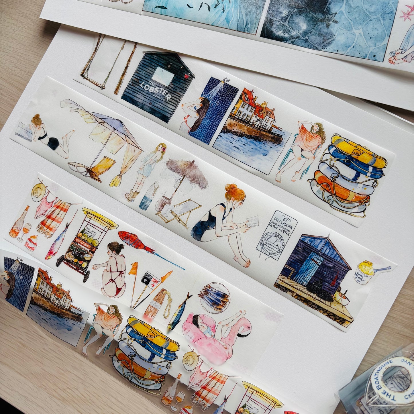 Seahorse Forest Vol11【A66#Anecdotes from Coast】Vintage Scene Original Design Pre-Cut Washi/PET Tape Stickers,for Scrapbook Supplies,Junk Journal Supplies