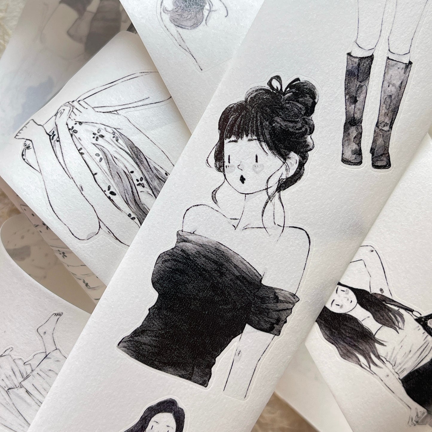 DingDing Vol13【48#A Little Black】Original Design Kiss-Cut Washi PET Tape Stickers,for Scrapbook Supplies,Journaling,Junk Journal,Bullet Journal,Planner Stickers
