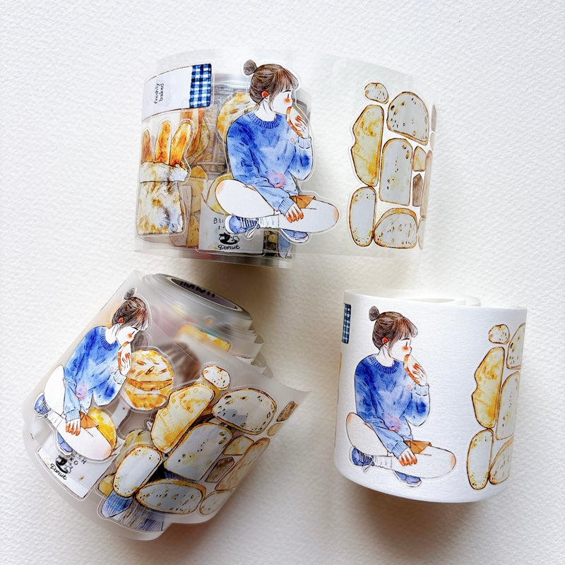Seahorse Forest Vol.12【A69#Bread Woman】Vintage Delicious Sweets Bread Original Design Pre-Cut Washi/PET Tape Stickers,for Scrapbook Supplies,Junk Journal Supplies