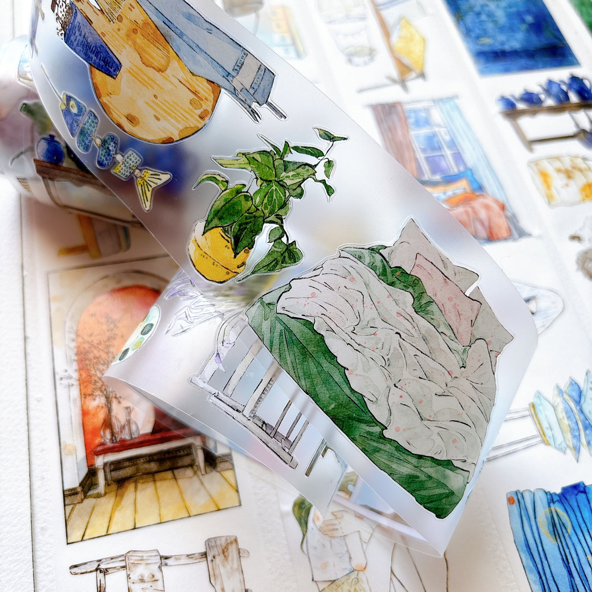 DingDing Vol.17【66#There is a Nest】Original Character Design Vintage Casualness Girl Washi/PET Tape Stickers, for Scrapbook Supplies,Scrapbook Tape Stickers,Junk Journal Supplies