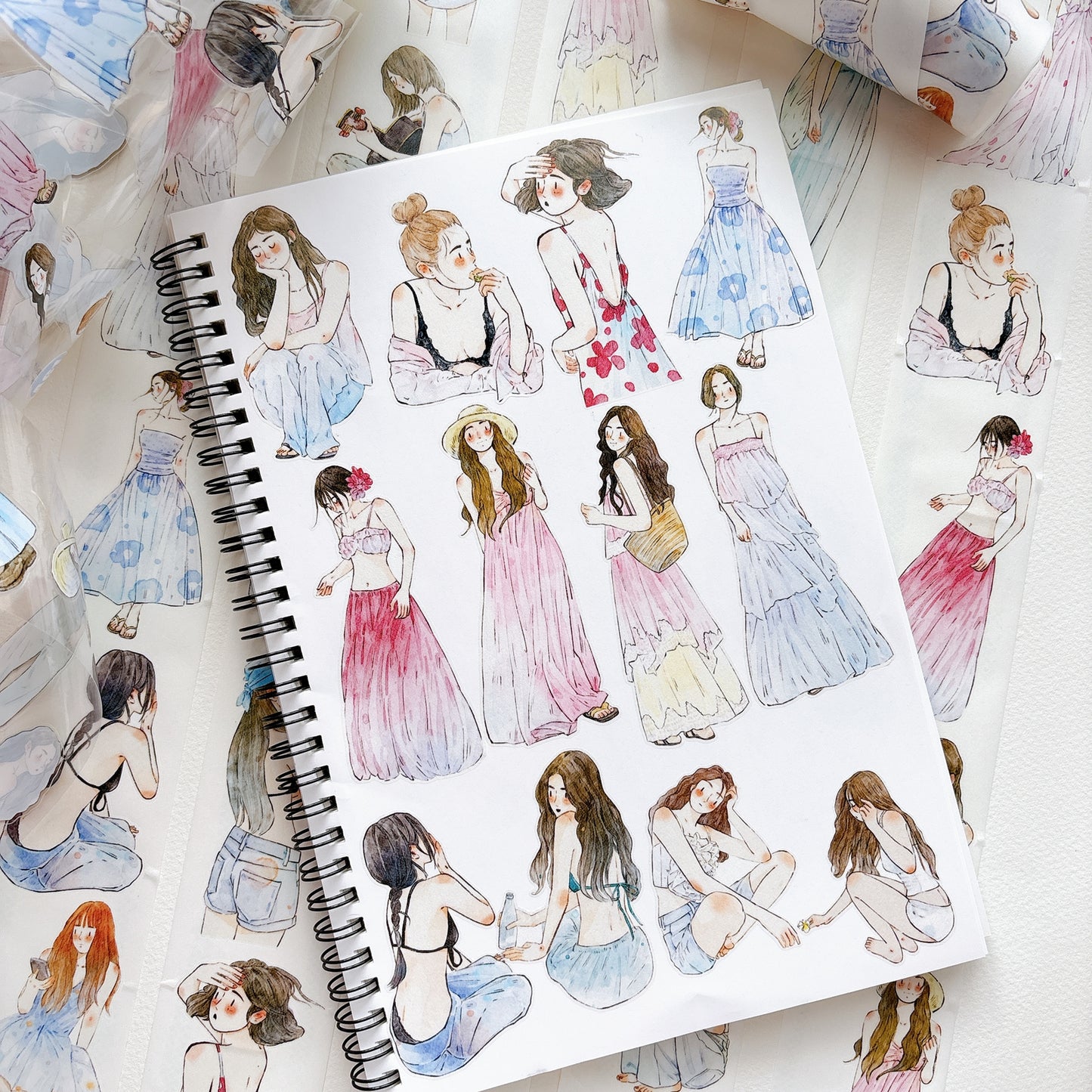 Seahorse Forest Vol11【A61#A Touch of Coolness】Vintage Scene Original Design Pre-Cut Washi/PET Tape Stickers,for Scrapbook Supplies,Junk Journal Supplies