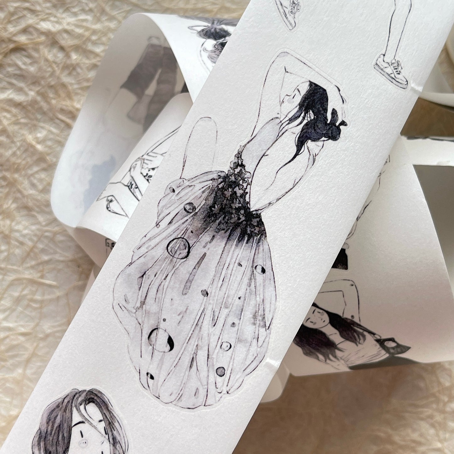 DingDing Vol13【48#A Little Black】Original Design Kiss-Cut Washi PET Tape Stickers,for Scrapbook Supplies,Journaling,Junk Journal,Bullet Journal,Planner Stickers