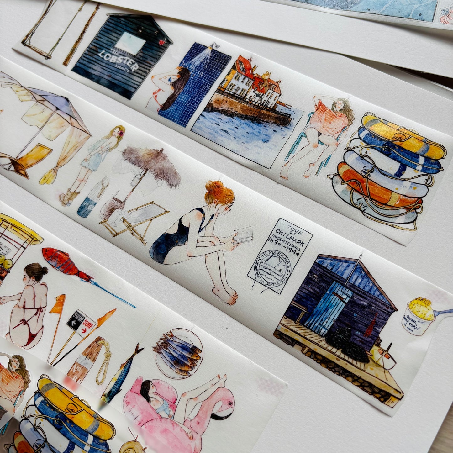 Seahorse Forest Vol11【A66#Anecdotes from Coast】Vintage Scene Original Design Pre-Cut Washi/PET Tape Stickers,for Scrapbook Supplies,Junk Journal Supplies