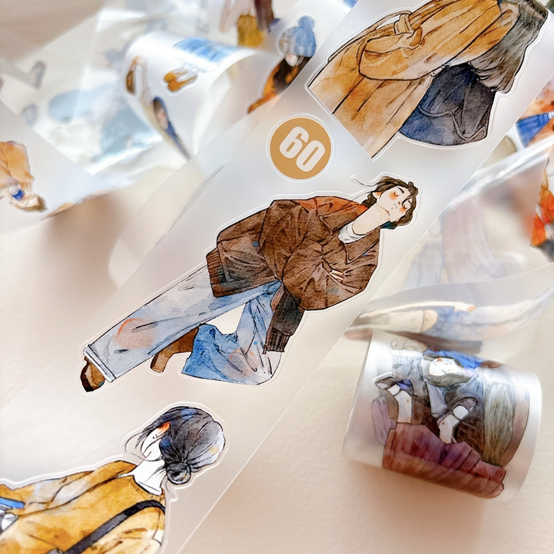 DingDing Vol.16【60#A Little Coffee Color】Pre-Cut Original Design Vintage Character Washi/PET Tape Stickers, for Scrapbook Supplies,Scrapbook Tape Stickers,Junk Journal Supplies, Journaling Stickers,Bullet Journals