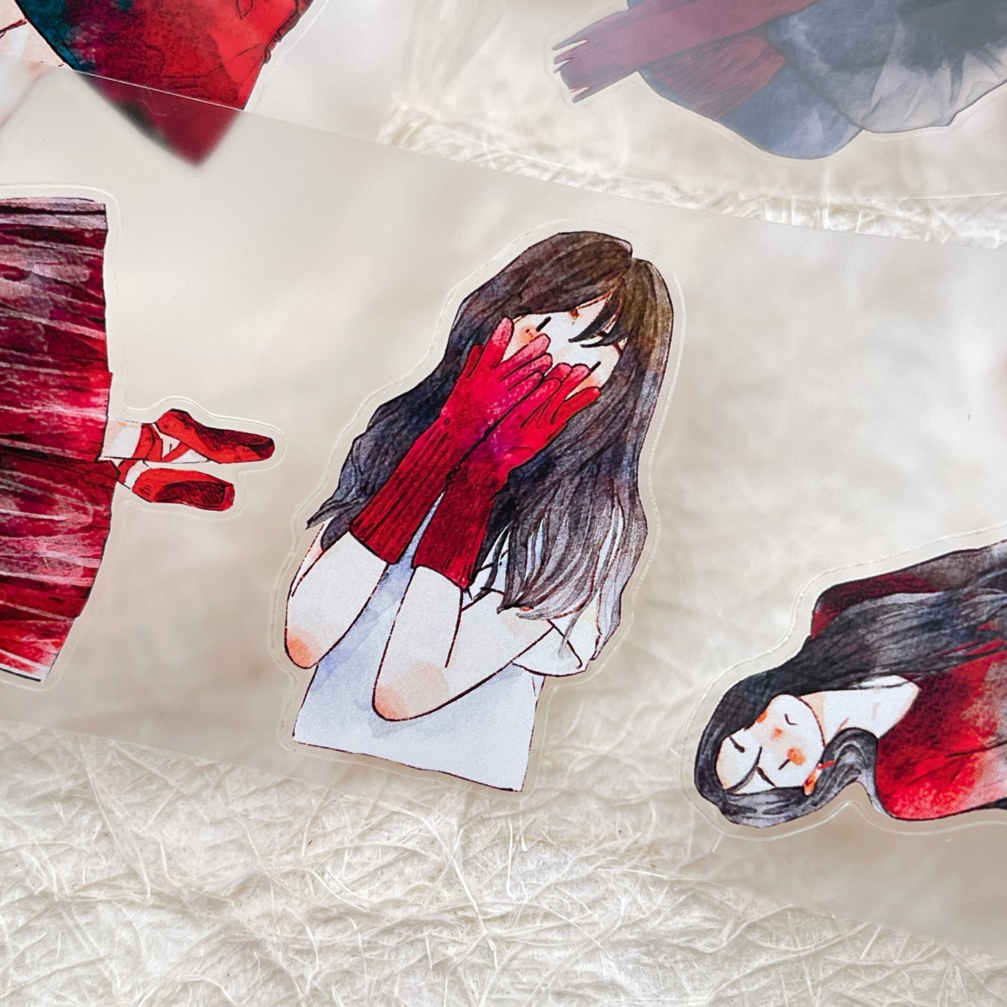 DingDing Vol12【42#A Little Red】Original Design Pre-Cut Washi/PET Tape Stickers,for Scrapbook Supplies,Journaling,Junk Journal,Bullet Journal,Planner Stickers