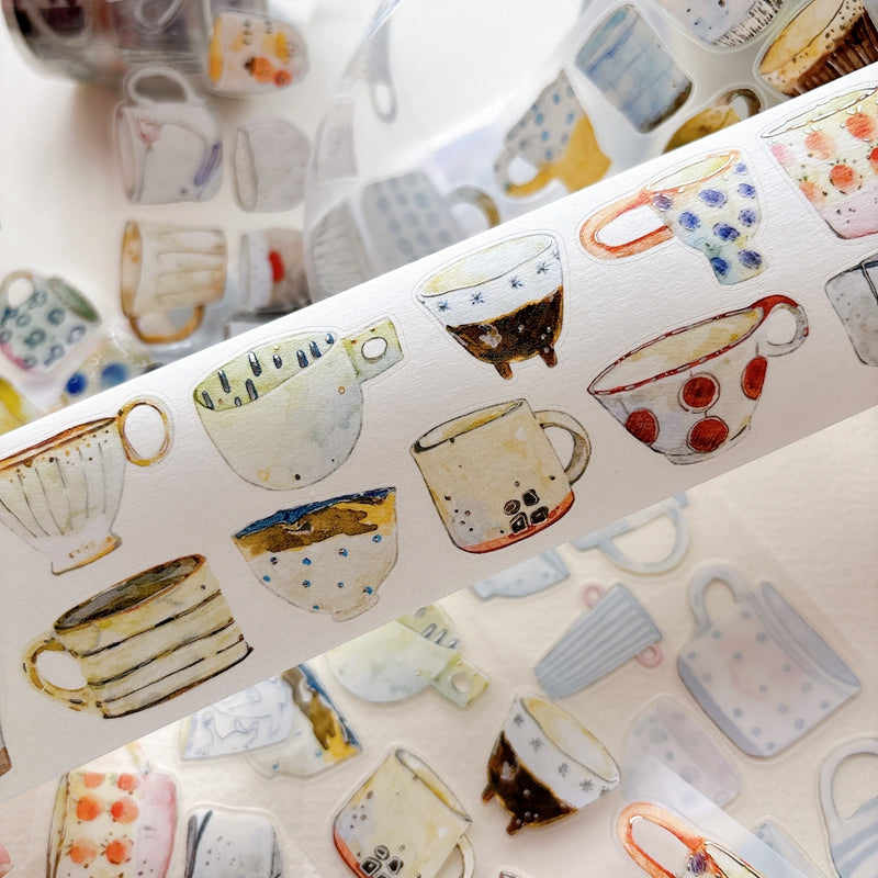 Seahorse Forest Vol.12【A67#Cup】Vintage Original Design Pre-Cut Silver Foil Washi/PET Tape Stickers,for Scrapbook Supplies,Junk Journal Supplies