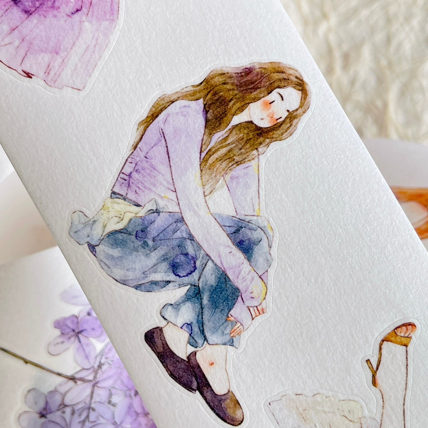 DingDing Vol13【47#A Little Purple】Original Design Kiss-Cut Washi PET Tape Stickers,for Scrapbook Supplies,Journaling,Junk Journal,Bullet Journal,Planner Stickers