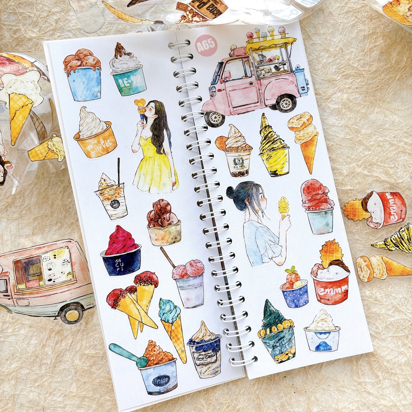 Seahorse Forest Vol11【A65#Icecream】Vintage Delicious Sweets Original Design Pre-Cut Washi/PET Tape Stickers,for Scrapbook Supplies,Junk Journal Supplies