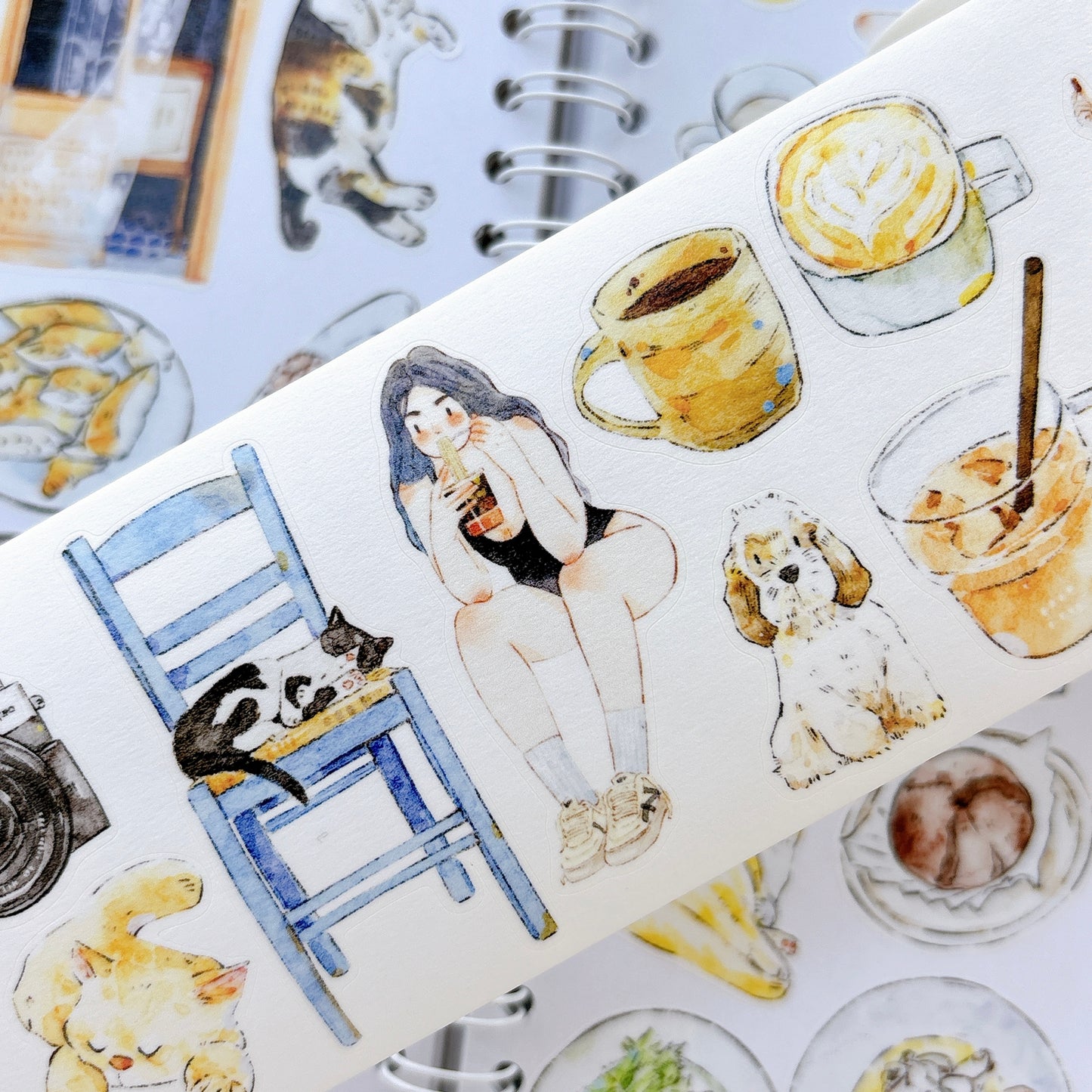 Seahorse Forest Vol11【A58#Leisure Time】Vintage Scene Original Design Pre-Cut Washi/PET Tape Stickers,for Scrapbook Supplies,Junk Journal Supplies
