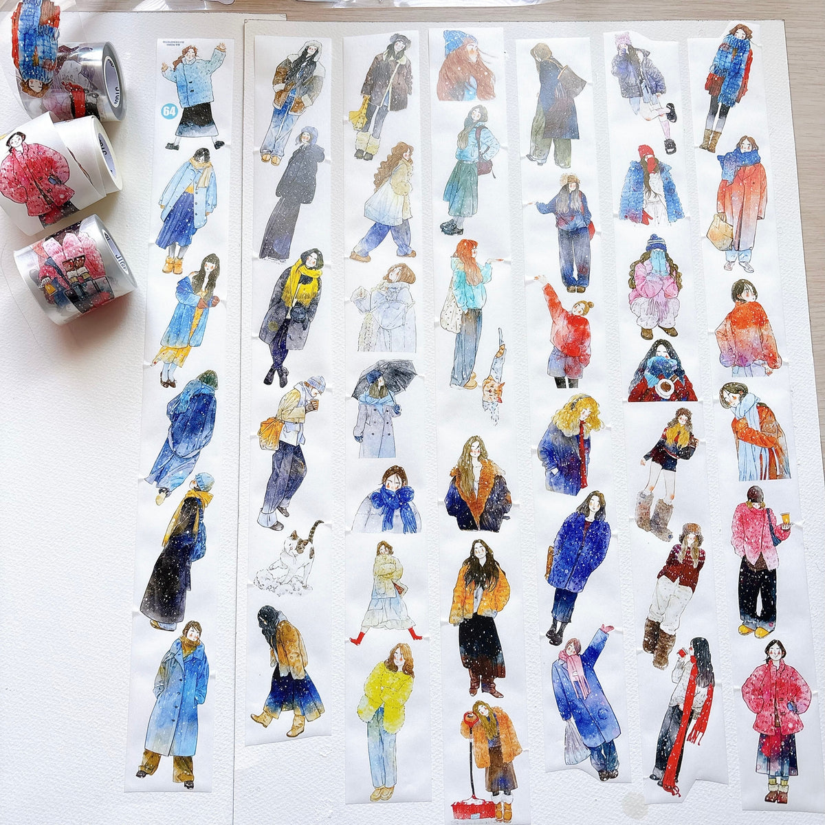 DingDing Vol.17【64#It’s Snowing】Pre-Cut Original Design Vintage Character Washi/PET Tape Stickers, for Scrapbook Supplies,Scrapbook Tape Stickers,Junk Journal Supplies, Journaling Stickers,Bullet Journals