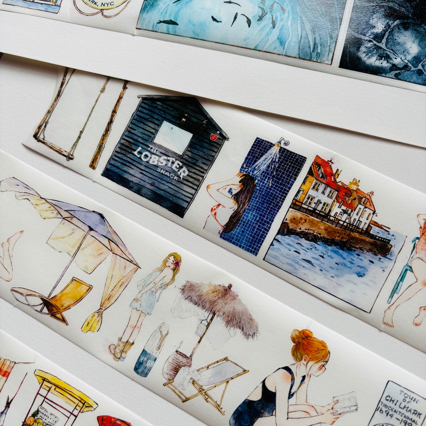 Seahorse Forest Vol11【A66#Anecdotes from Coast】Vintage Scene Original Design Pre-Cut Washi/PET Tape Stickers,for Scrapbook Supplies,Junk Journal Supplies