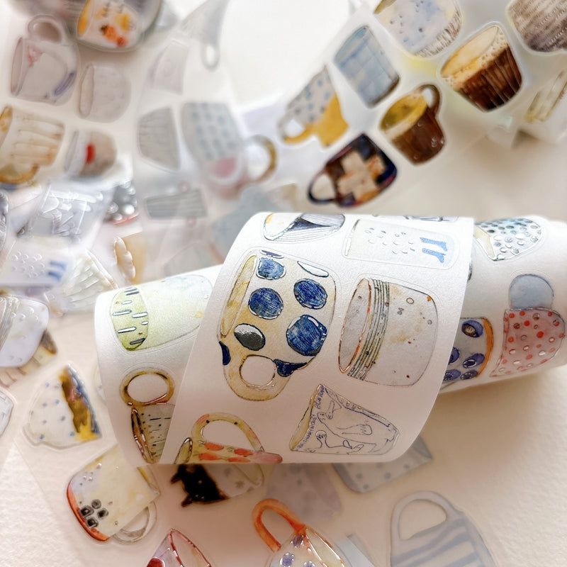 Seahorse Forest Vol.12【A67#Cup】Vintage Original Design Pre-Cut Silver Foil Washi/PET Tape Stickers,for Scrapbook Supplies,Junk Journal Supplies