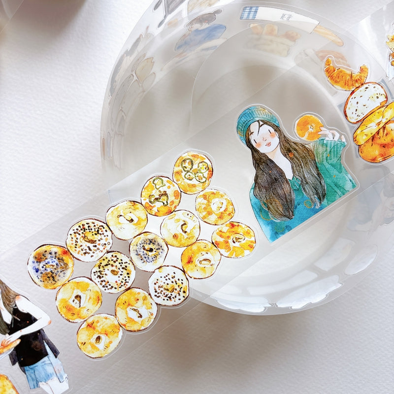 Seahorse Forest Vol.12【A69#Bread Woman】Vintage Delicious Sweets Bread Original Design Pre-Cut Washi/PET Tape Stickers,for Scrapbook Supplies,Junk Journal Supplies